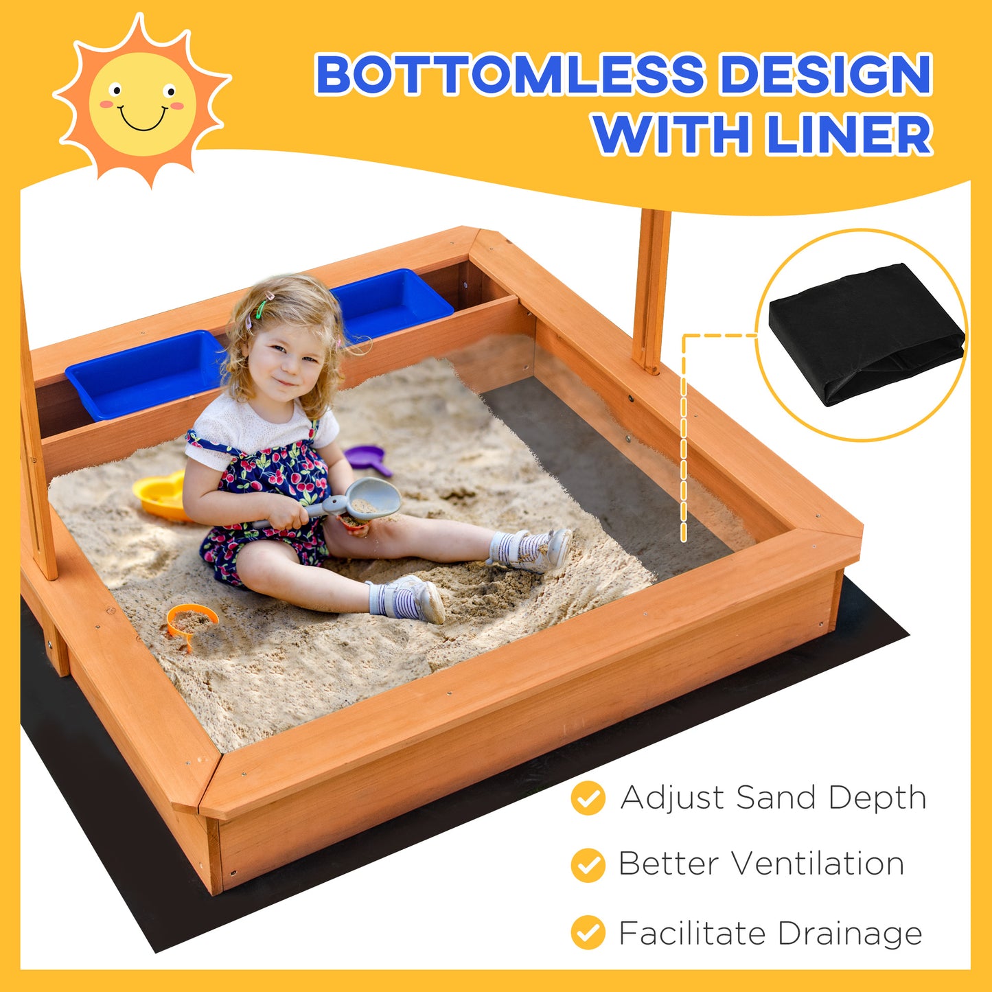 Children's Wooden Sandbox, Outdoor Sand Play Station for Boys & Girls 3-7 Years Old Kids Crystal