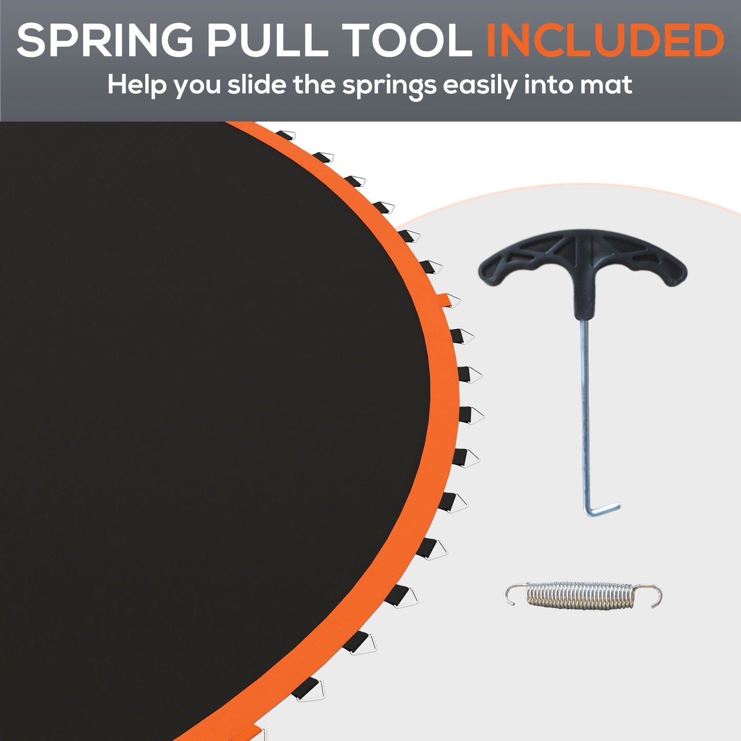 Trampoline Mat Replacement with Spring Pull Tool and 72 V-Hooks, Fits 12ft Trampoline, Using 5.5" Springs, Orange Kids Crystal