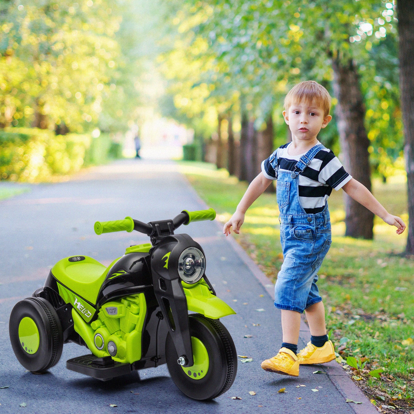 Electric Motorcycle for Kids, 6V Ride on Bubble Car with LED Headlight, Music, Pedal, for 2-5 Years Green Kids Crystal