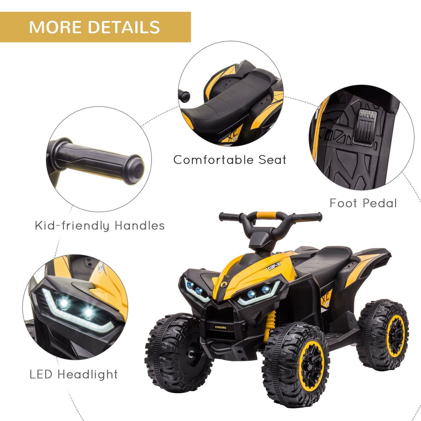 Kids 4 Wheeler Quad Bike ATV Music MP3 Headlights Speed Control Electric Rechargeable Battery Powered 3-5 Years Yellow Kids Crystal