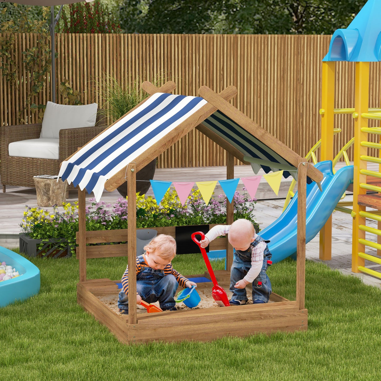 Wooden Sandbox with Protective Cover for Kids Aged 3-7 Outdoor Play Area Backyard Use Brown Kids Crystal