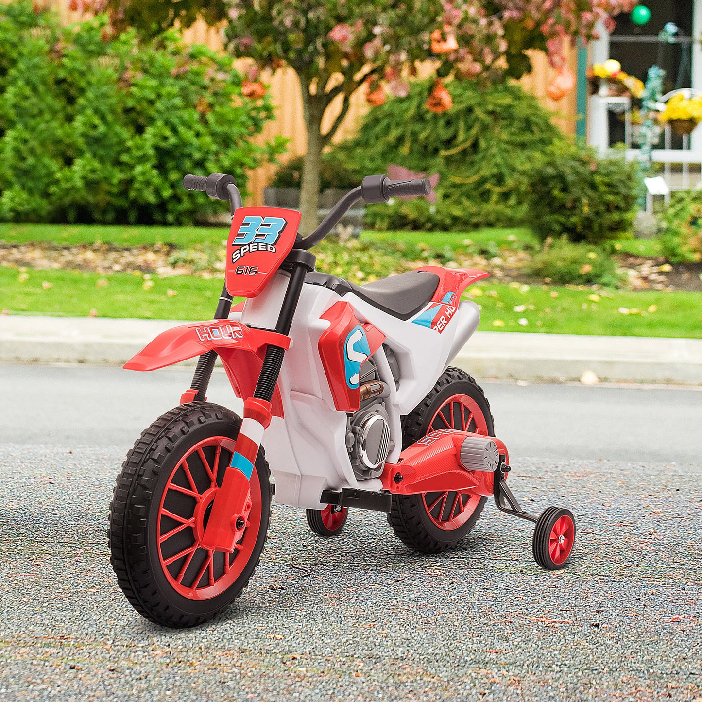 Electric Kids Dirt Bike Battery-Powered Ride-On Motorcycle 12V Training Wheels Red Kids Crystal