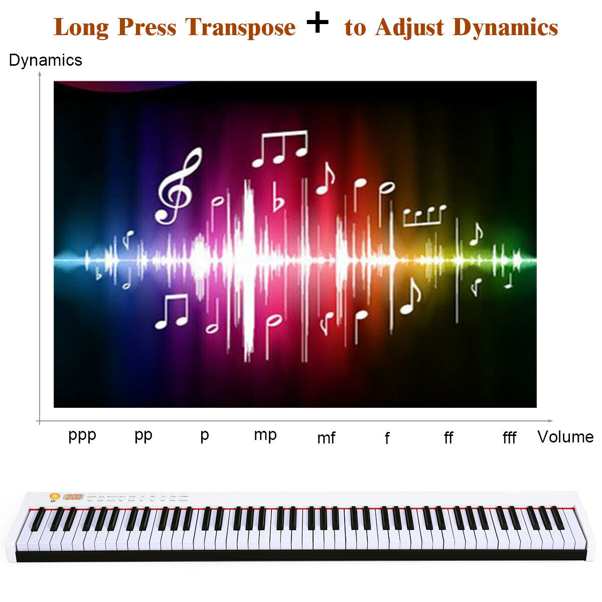 BX-II 88-key Portable Digital Piano with MP3-White Kids Crystal