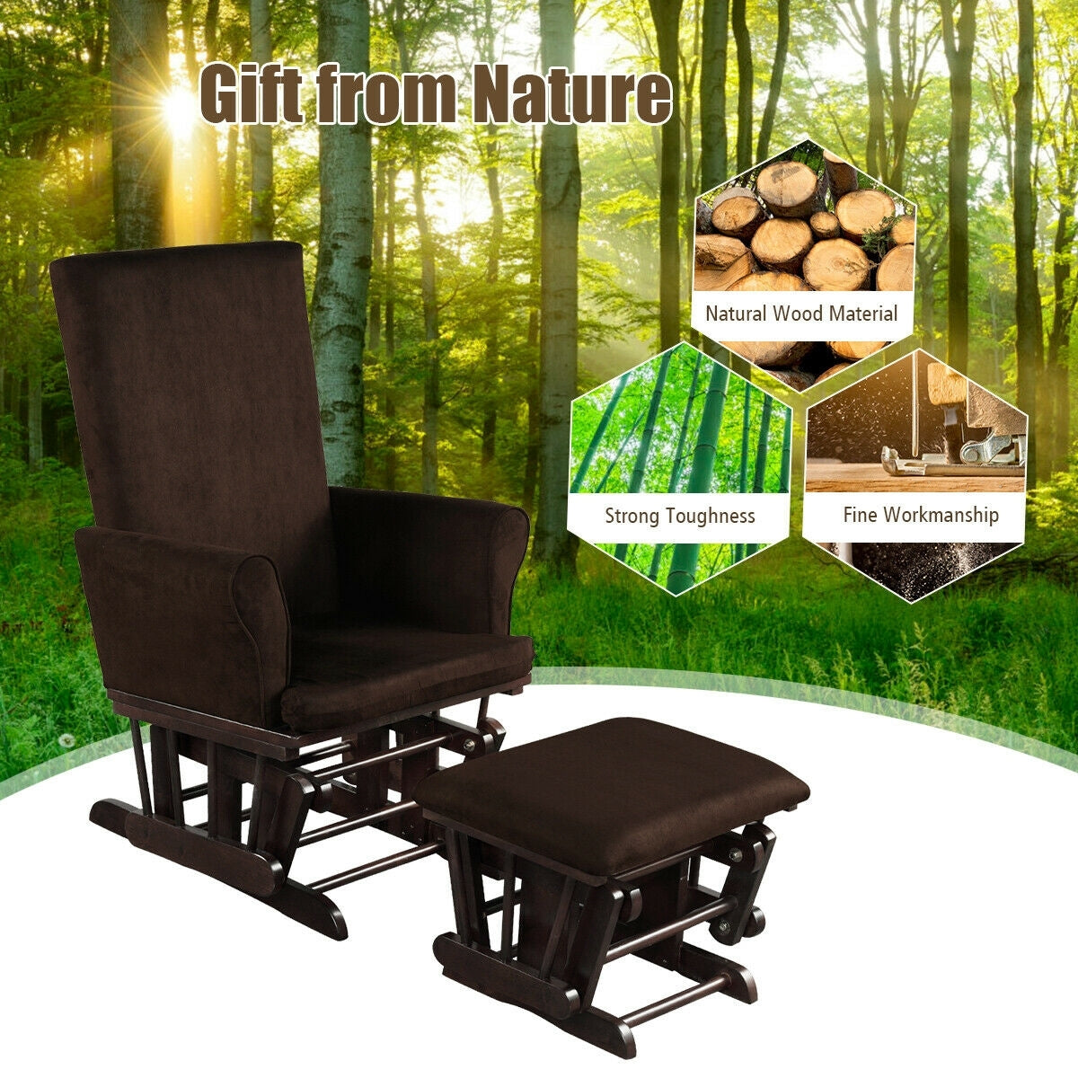 Baby Nursery Relax Rocker Rocking Chair Glider & Ottoman Set-Coffee Kids Crystal