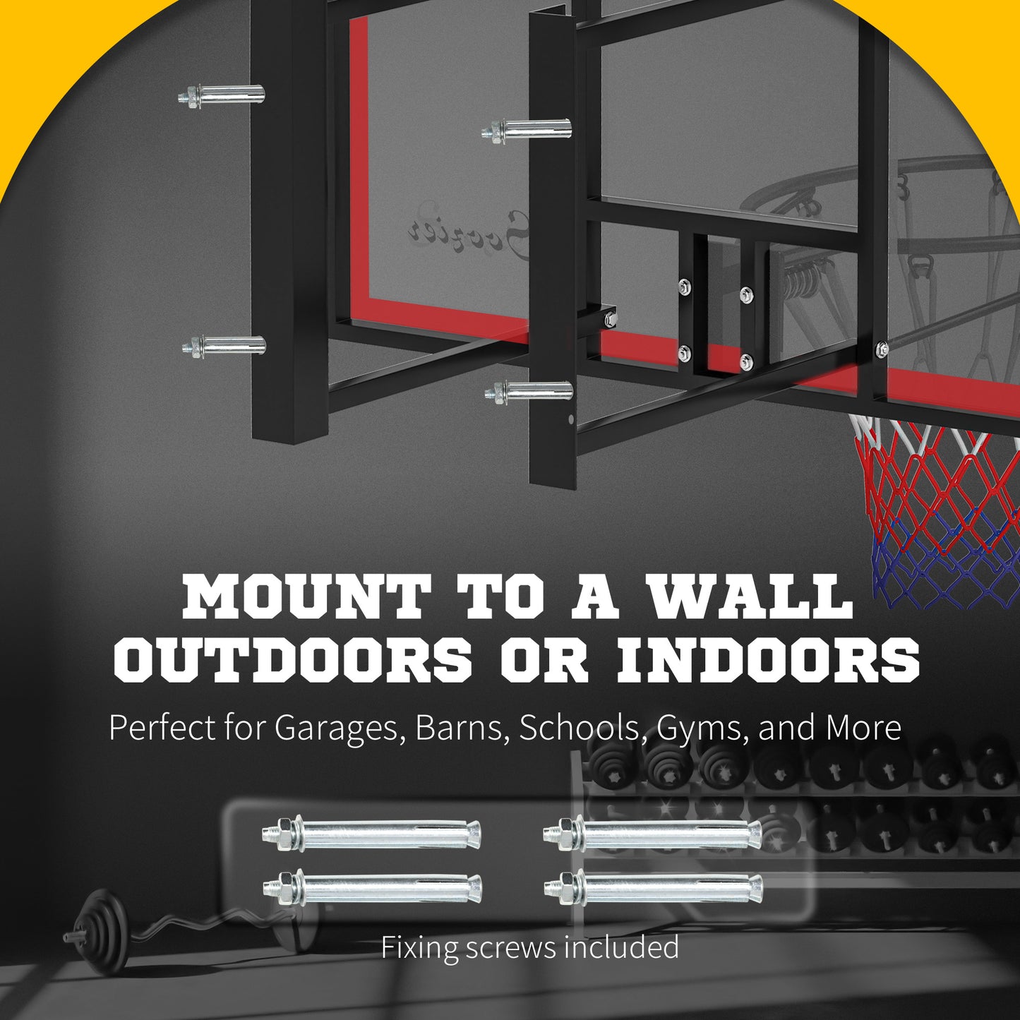 Wall Mounted Basketball Hoop with 43'' x 30'' Shatter Proof Backboard, for Indoor and Outdoor, White Kids Crystal