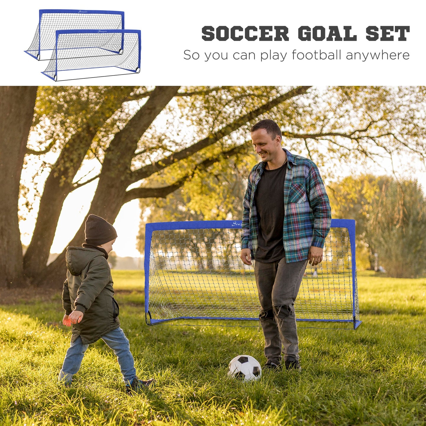 Set of 2 Soccer Nets for Backyard, Portable Soccer Goal for Practice with Carry Bag Kids Crystal
