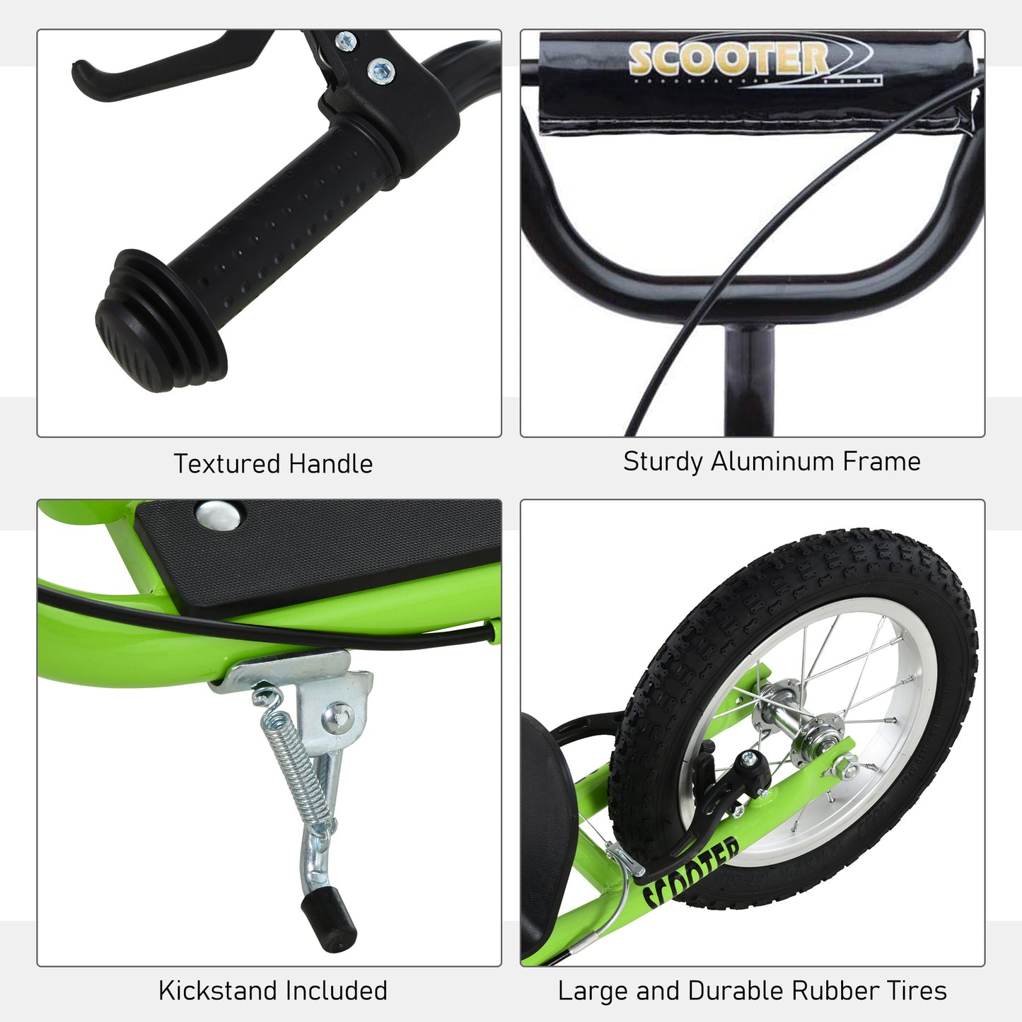 Kids Scooter with Adjustable Handlebar, Youth Kick Scooter with Dual Brakes, Inflatable Wheels, for Age 5+, Green Kids Crystal