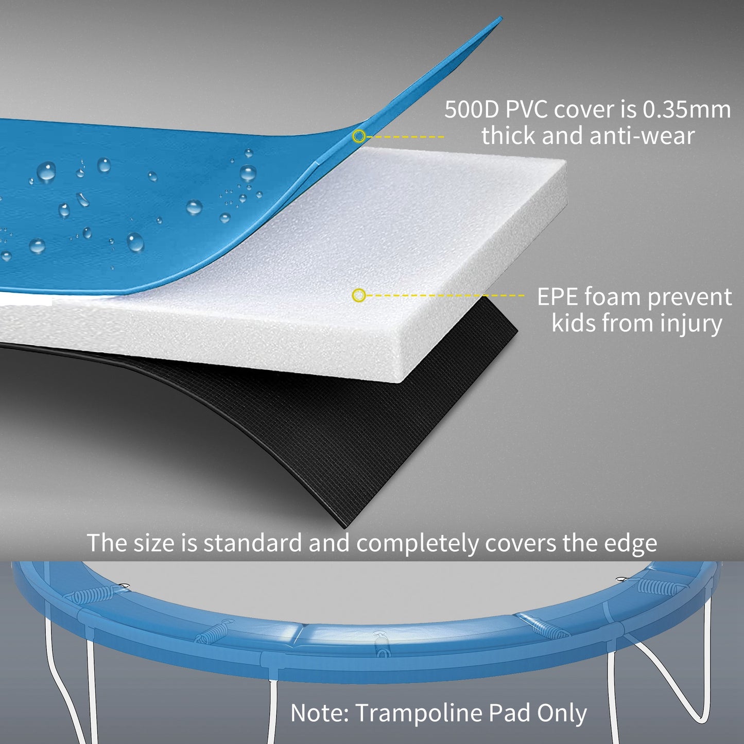 14ft Trampoline Safety Pad Replacement Bounce Mat Cover Jump Exercise Fitness Accessory Light Blue Kids Crystal
