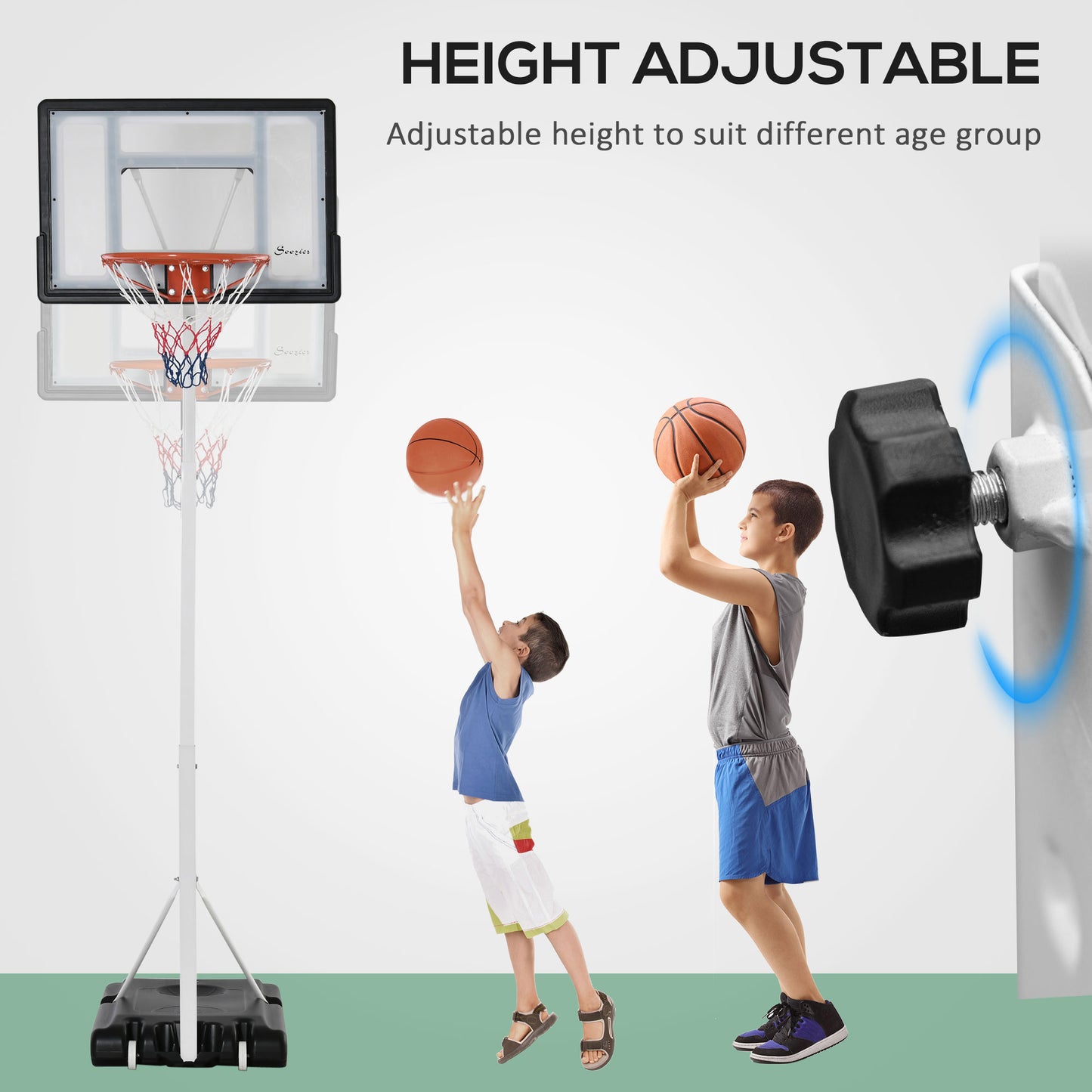 Portable Basketball Hoop, 7ft-8.5ft Height Adjustable Basketball System with Wheels & 35.5" Backboard for Youth Junior Kids Crystal