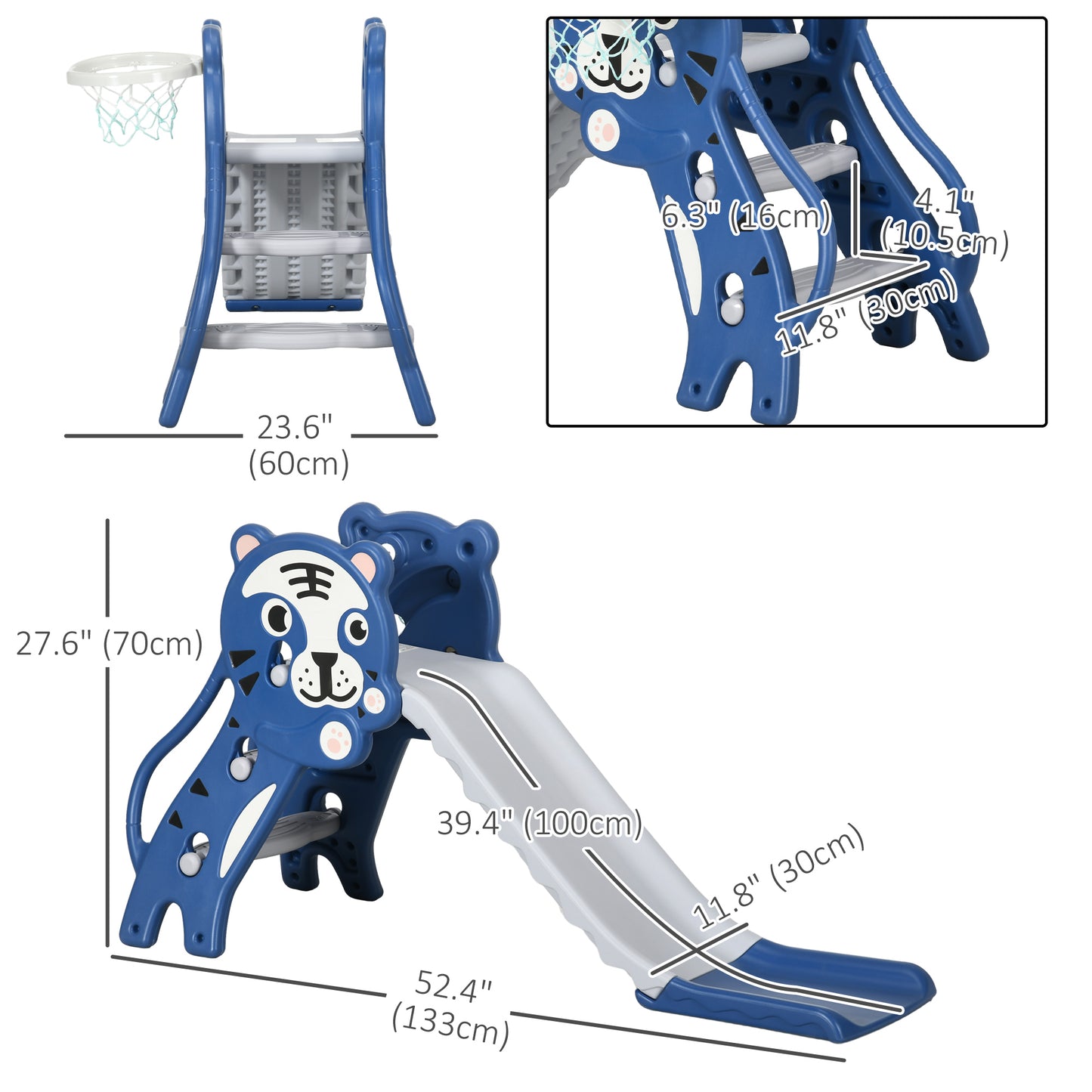 Kids Slide with Basketball Hoop Indoor Baby Slide Easy Setup for Toddlers 18-36 Months Blue Kids Crystal