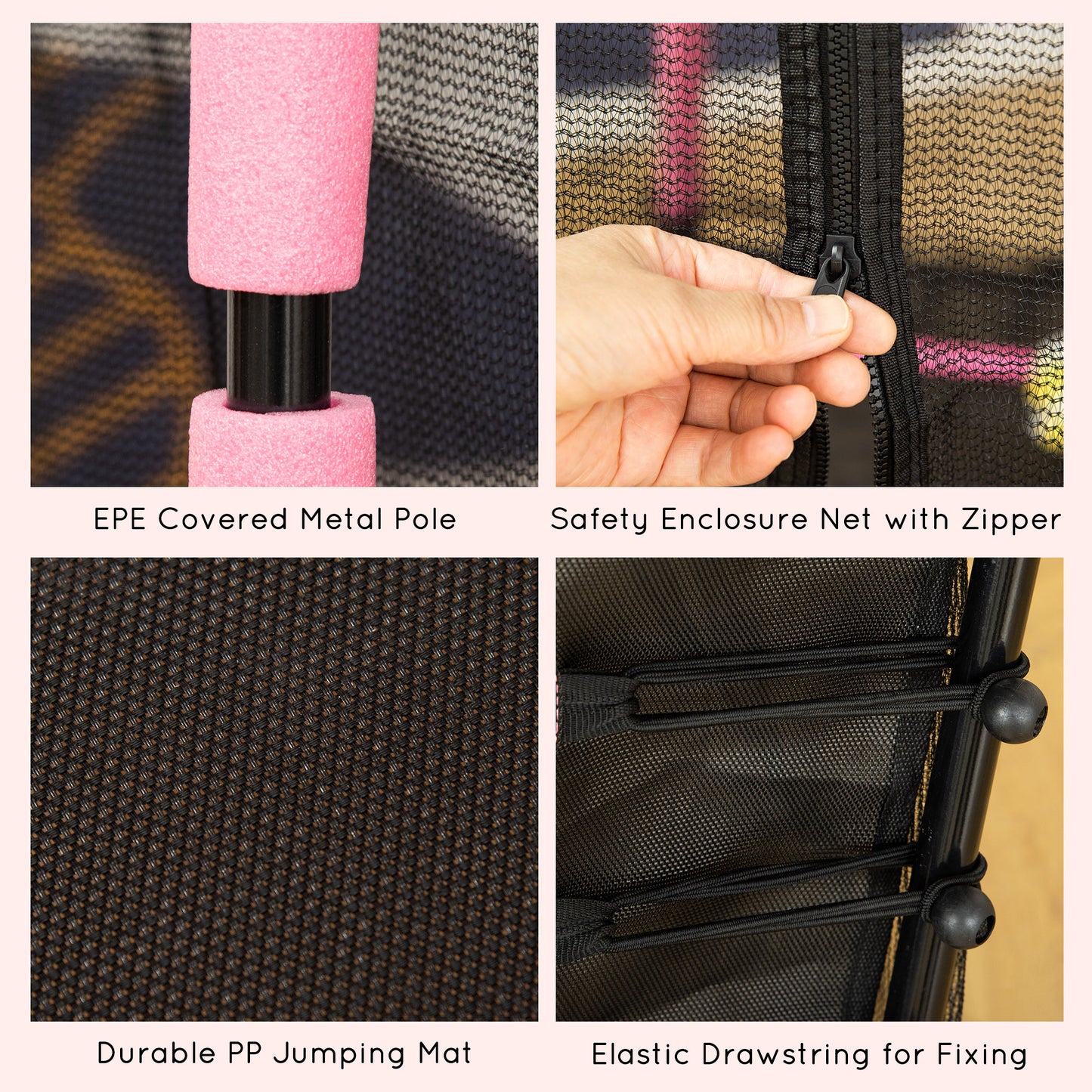 63" Kids Trampoline Mini Indoor/Outdoor Bouncer Jumper Enclosure Net Elastic Padded Pole Gift Pink 3-10 Years Kids Crystal