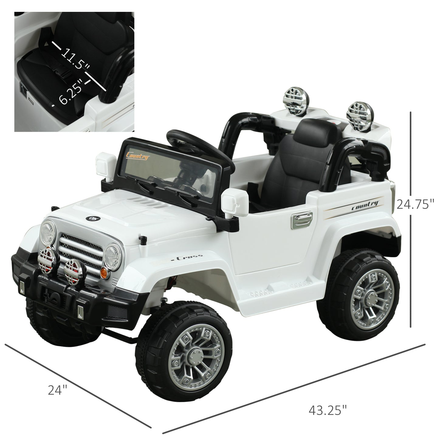 12V Kids Ride-On Truck: Remote Control, 2 Speeds, Lights, MP3, LCD Power Indicator, White Kids Crystal