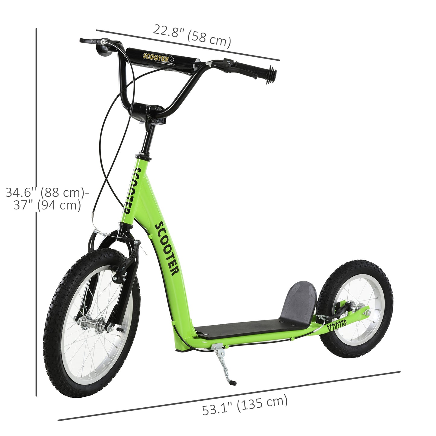 Kids Scooter with Adjustable Handlebar, Youth Kick Scooter with Dual Brakes, Inflatable Wheels, for Age 5+, Green Kids Crystal