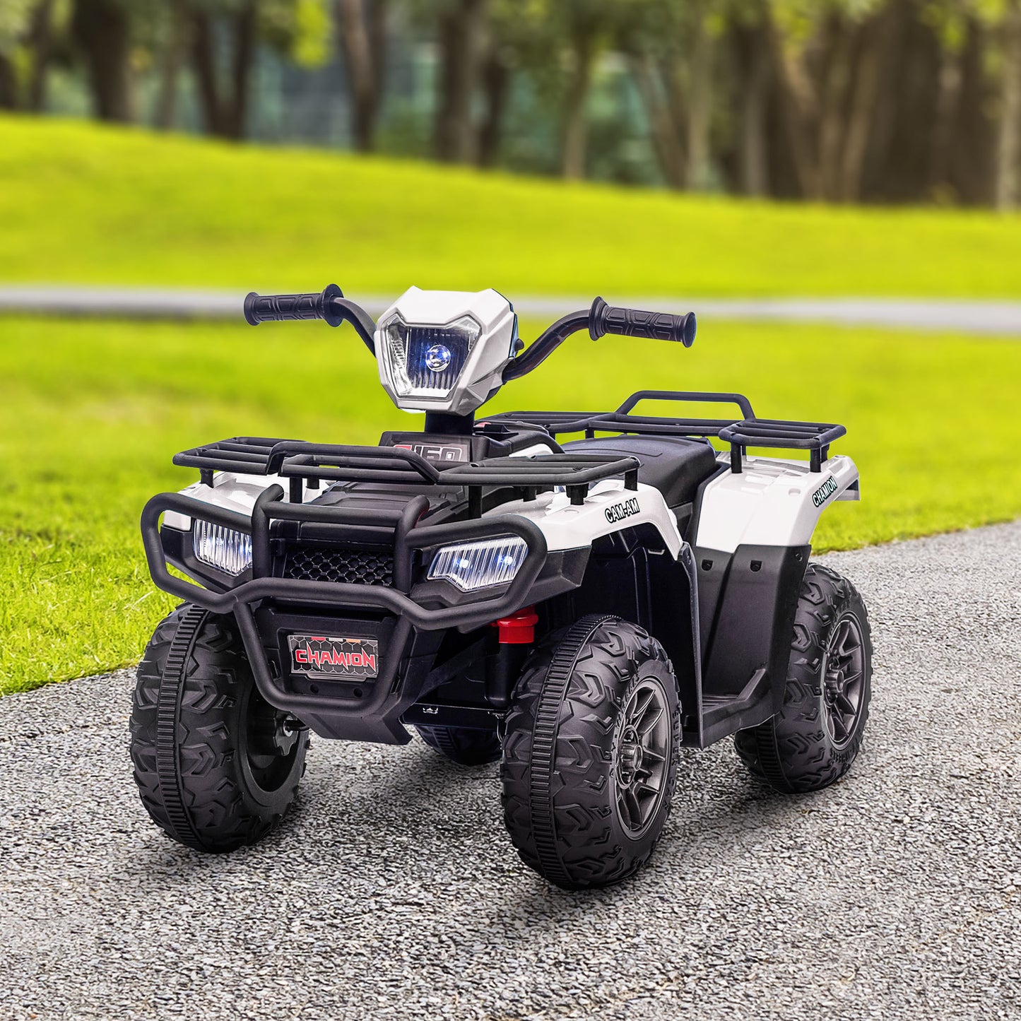 Kids ATV: 12V, 4 Wheeler Quad, Battery Powered, Music, LED Lights, Treaded Tires, 3-5 Years, White Kids Crystal