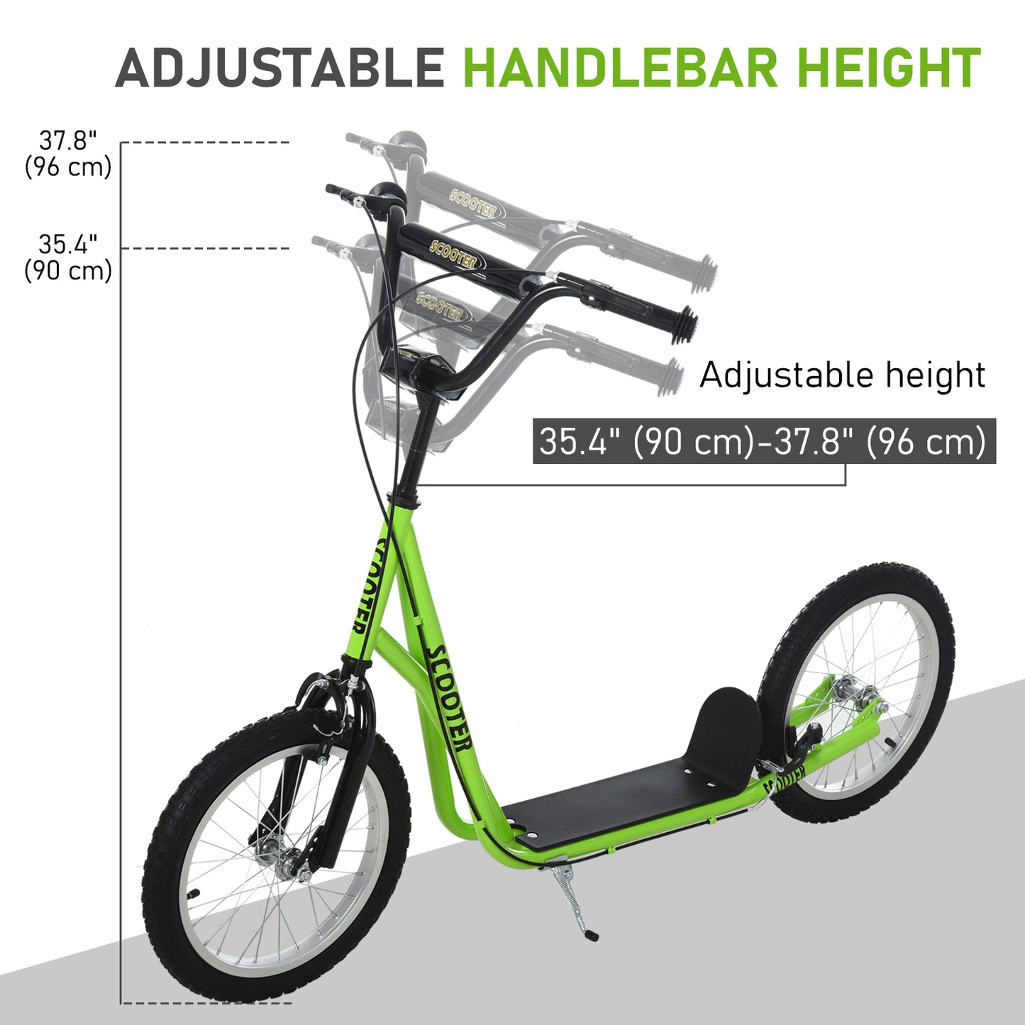 Kids Kick Scooter for 5+ Year Old, Kids Ride on Toy w/ 16" Inflatable Wheel Dual Brakes, Green Kids Crystal