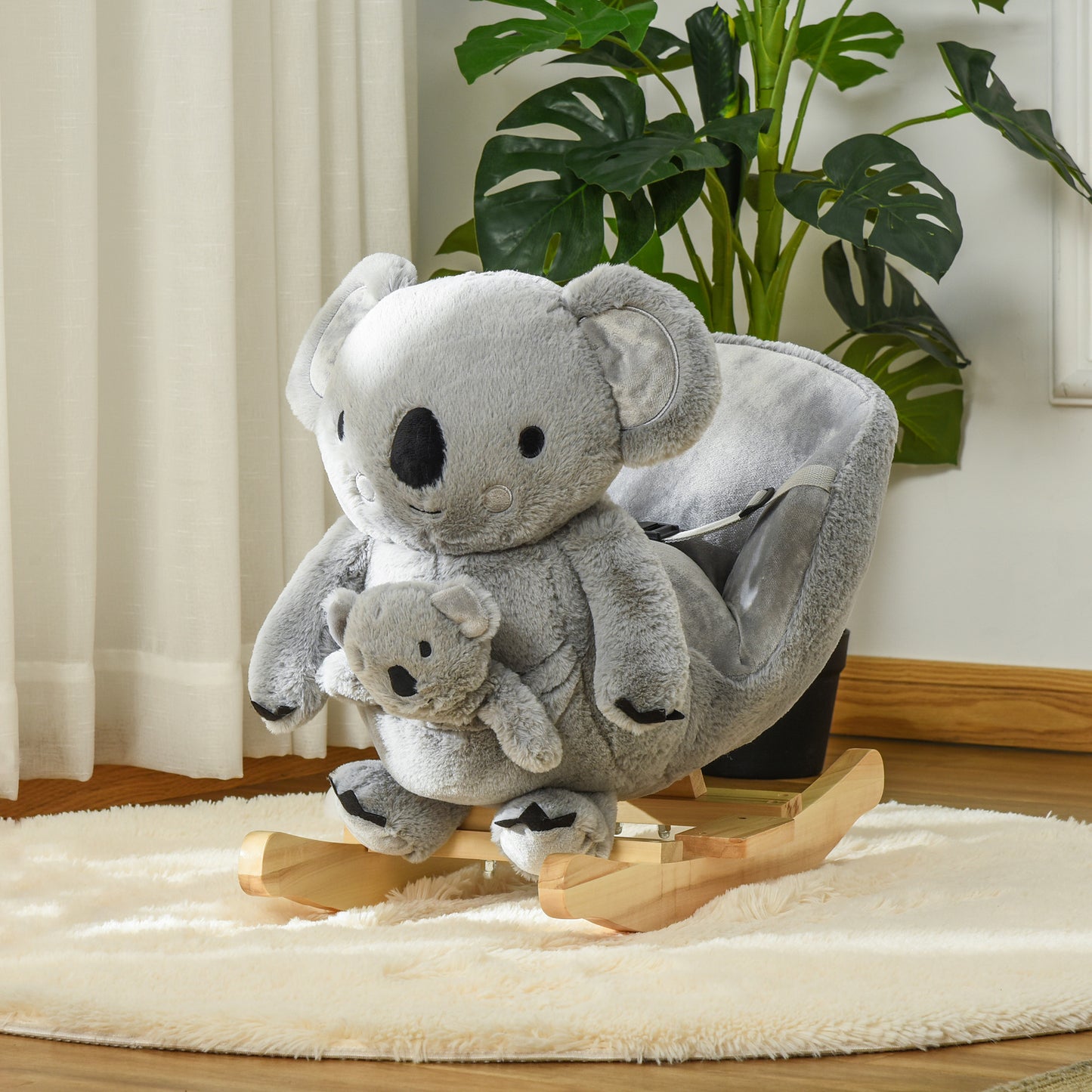 Koala Rocking Horse for Kids - Plush Ride-On Toy with Gloved Doll & Sounds, Ideal for 18-36 Months, Grey Kids Crystal