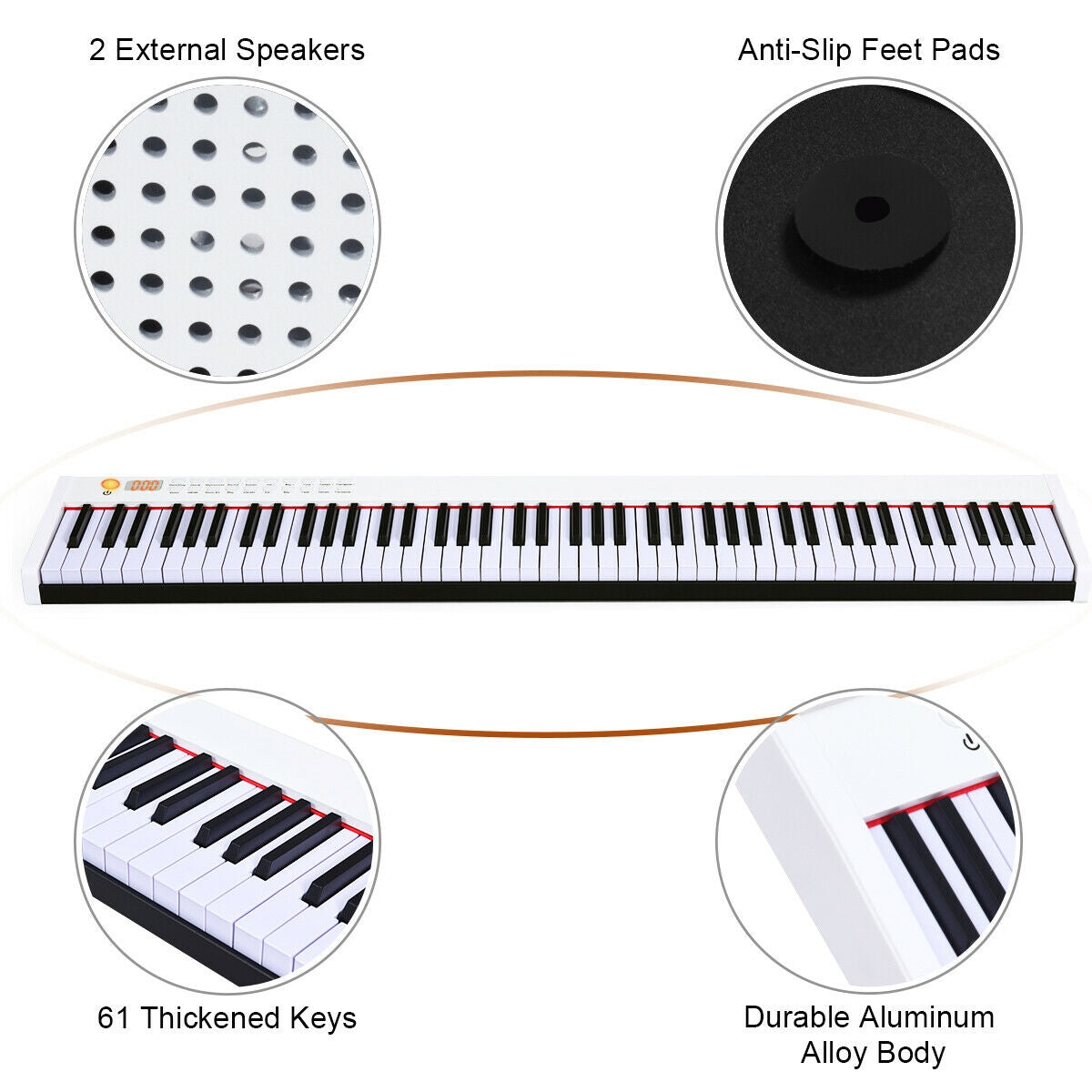 BX-II 88-key Portable Digital Piano with MP3-White Kids Crystal