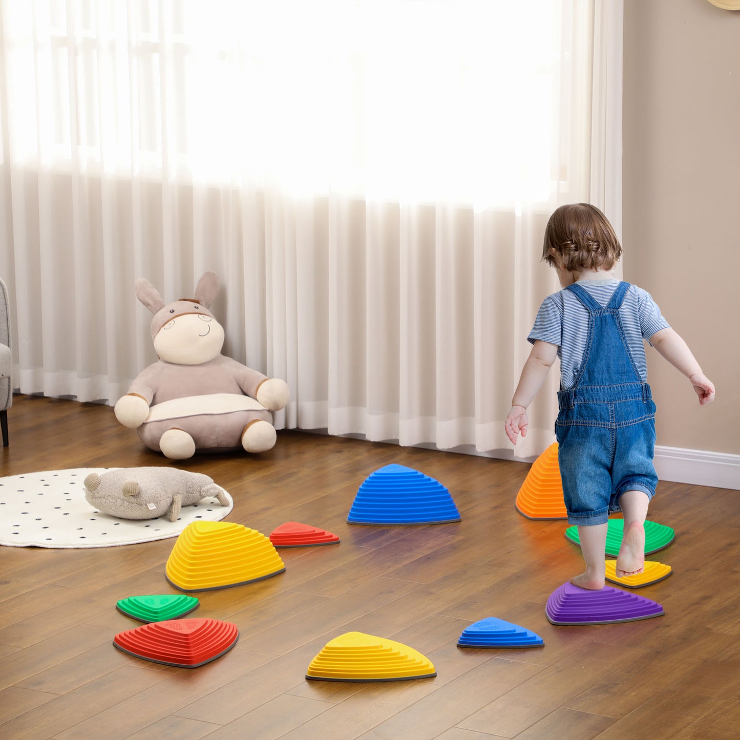 Kids Balance River Stones Obstacle Course Sensory Play Stones Outdoor Indoor Play for Ages 3-8 Kids Crystal