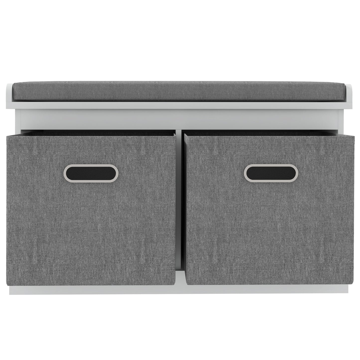 Shoe Storage Entryway Bench Seat with Cushion 2 Fabric Drawers for Hallway White Kids Crystal