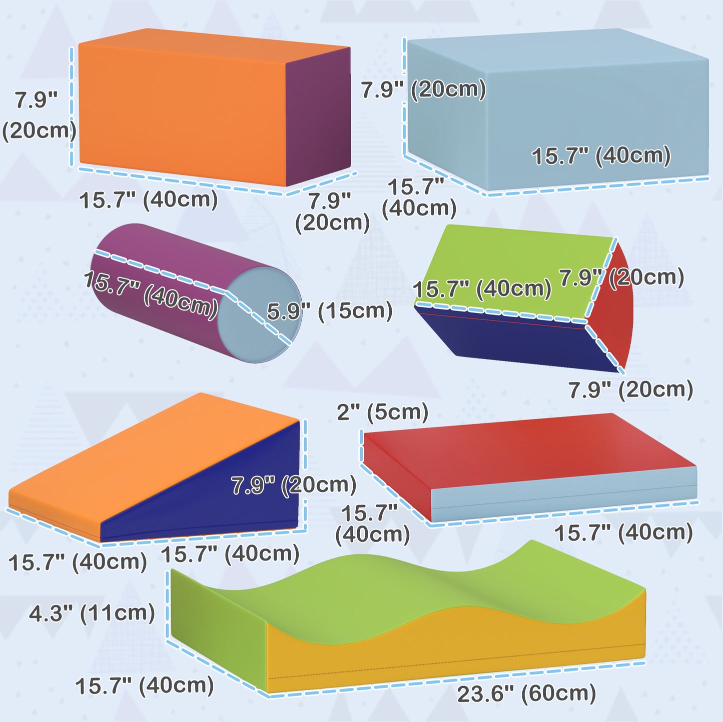7 Pieces Soft Play Foam Climbing Blocks, Indoor Modular Kids Play Toys for Climbing, Crawling, Sliding, Dark Colour Kids Crystal
