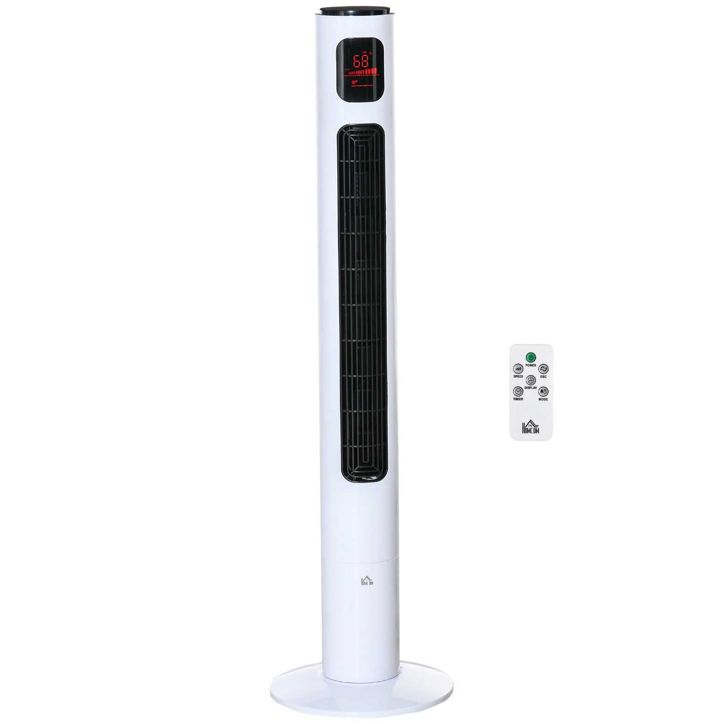Oscillating Tower Fan Standup Cooling 3 Speed 12h Timer LED Remote White for Efficient Air Circulation