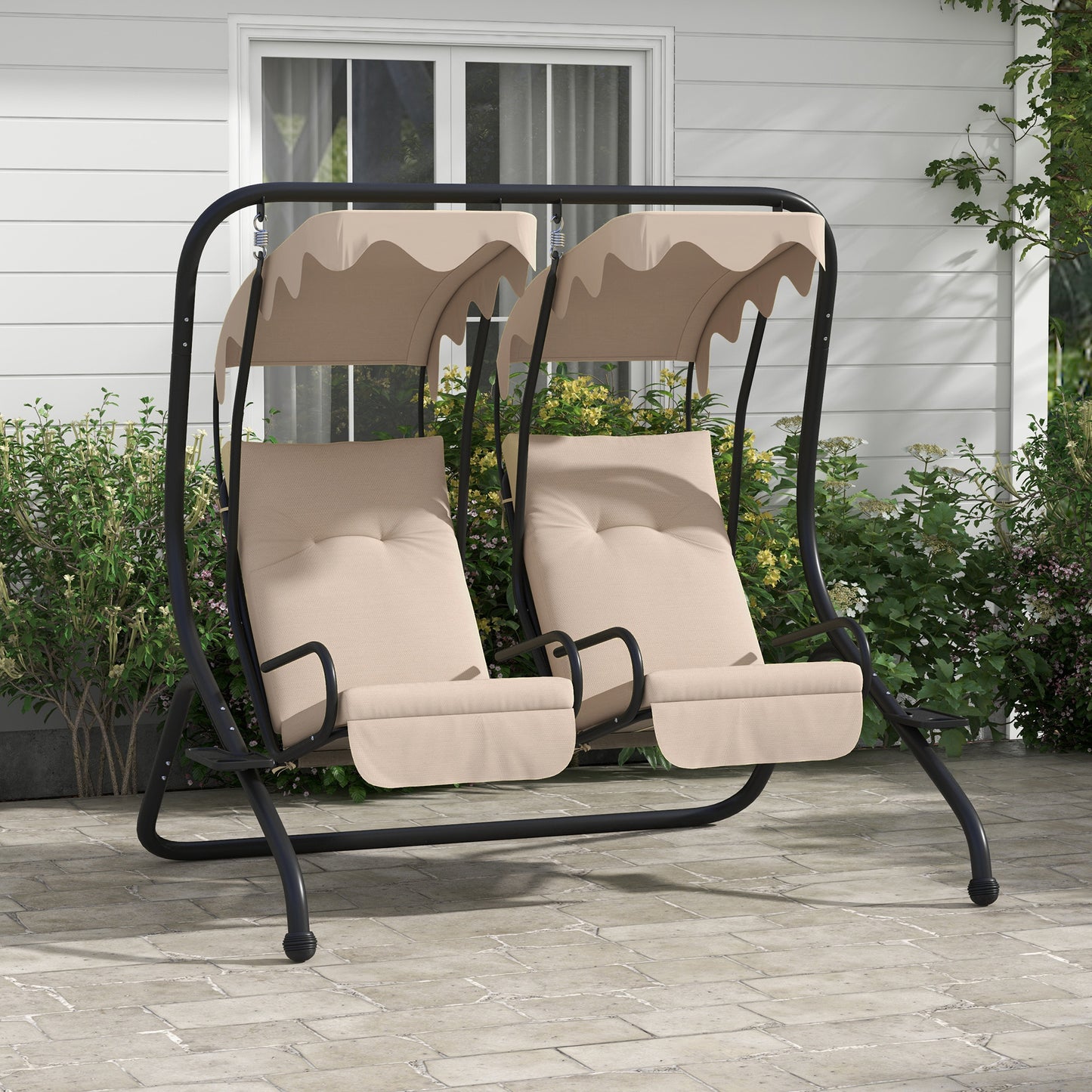 2-Seater Outdoor Porch Swing with Canopy, Patio Swing Chair for Garden, Poolside, Backyard, Beige Kids Crystal