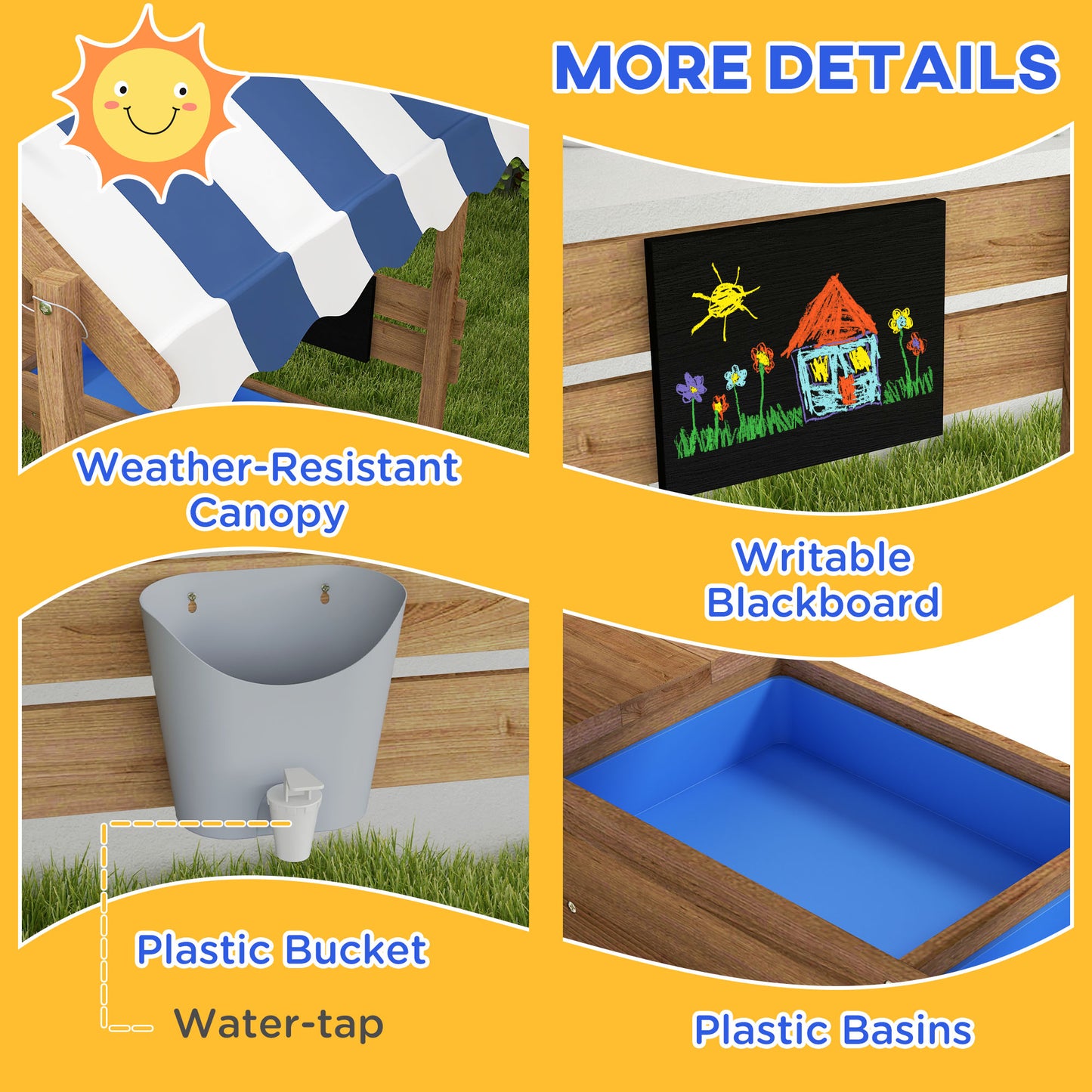 Wooden Sandbox with Protective Cover for Kids Aged 3-7 Outdoor Play Area Backyard Use Brown Kids Crystal
