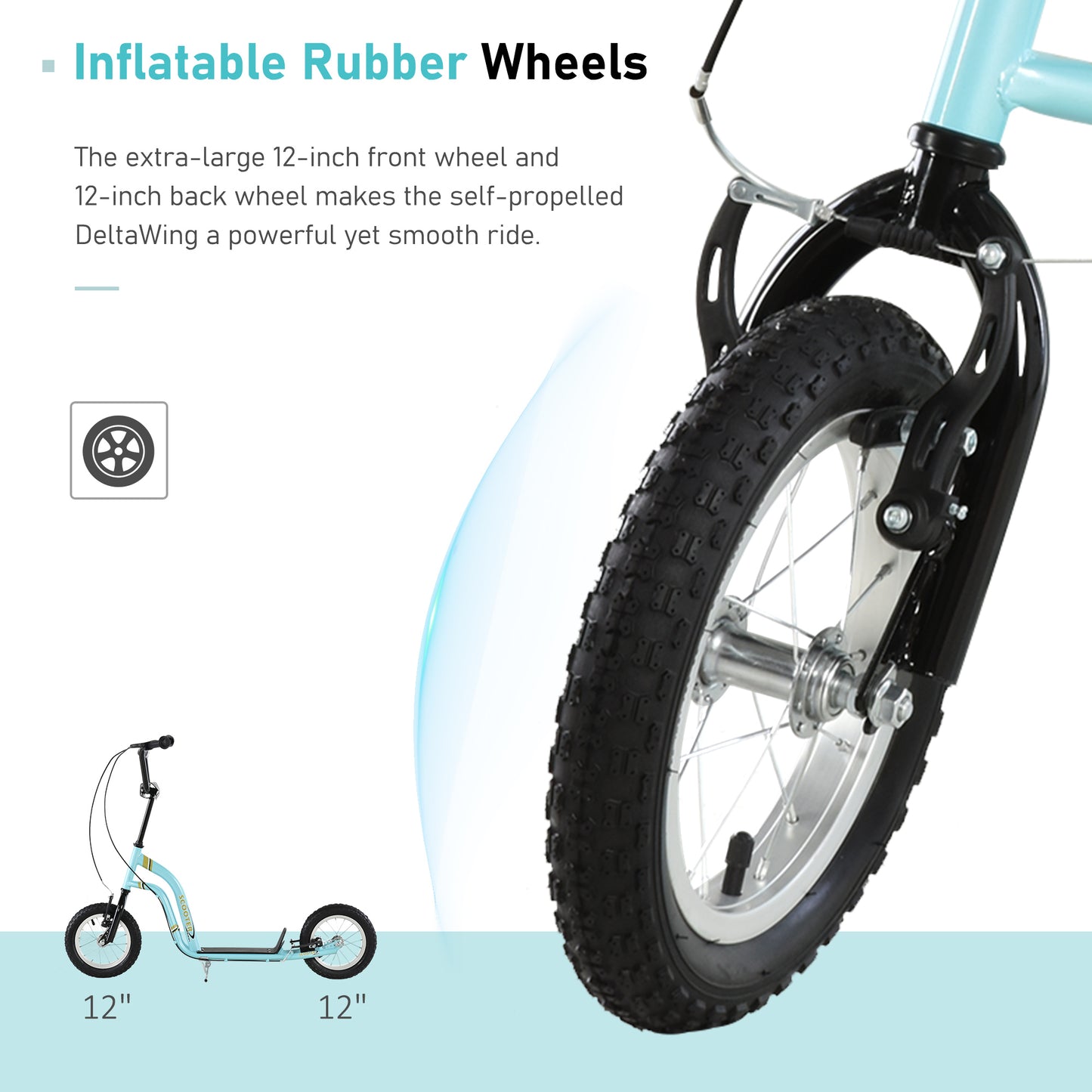 Youth Scooter Street Scooter for Teens w/ 12" Inflatable Front Wheel Dual Brakes for 5+ Year Old Kids Kids Crystal