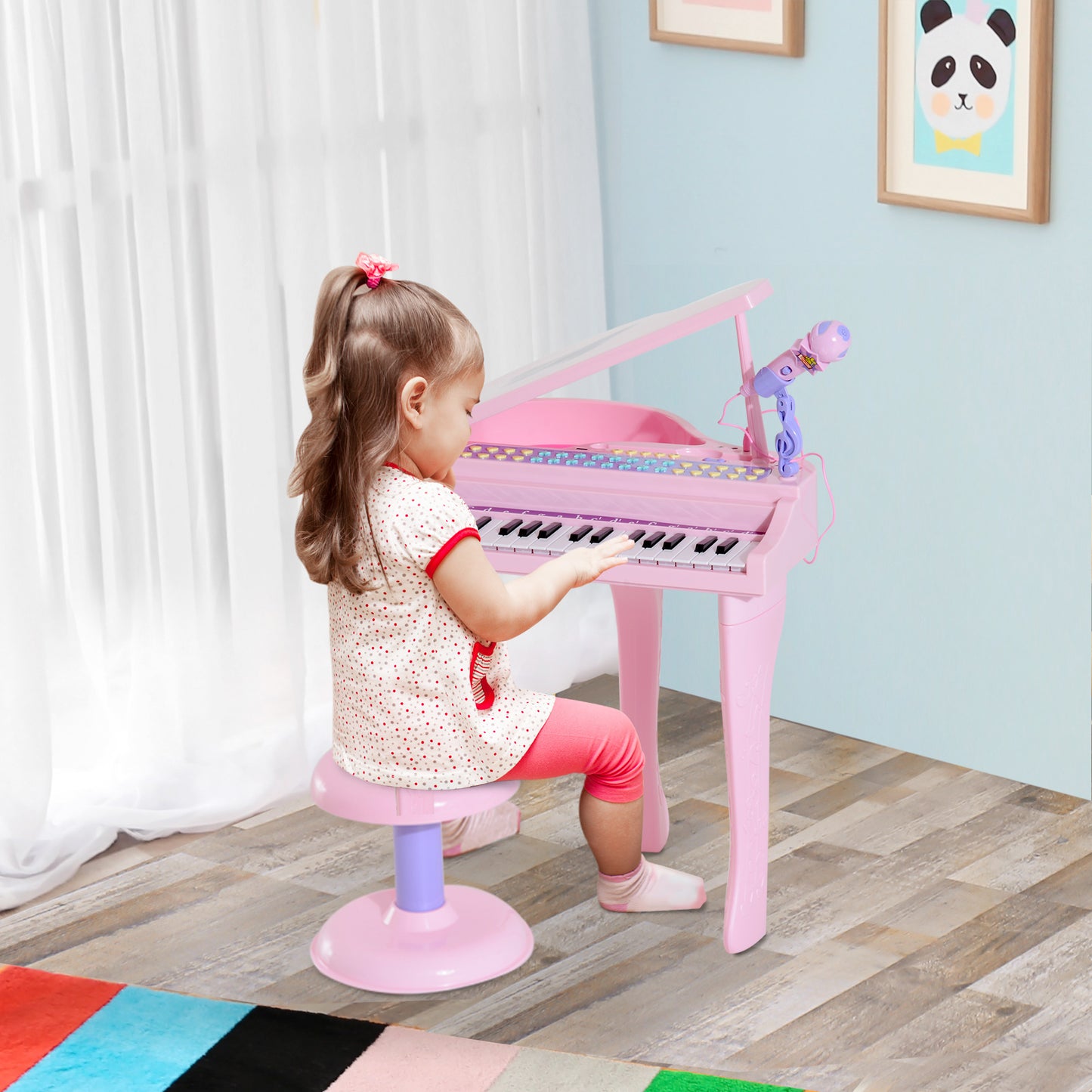 Mini Electronic Piano: 37-Key Keyboard, Multifunctional Musical Toy with Microphone, Stool for Kids - Pink Kids Crystal