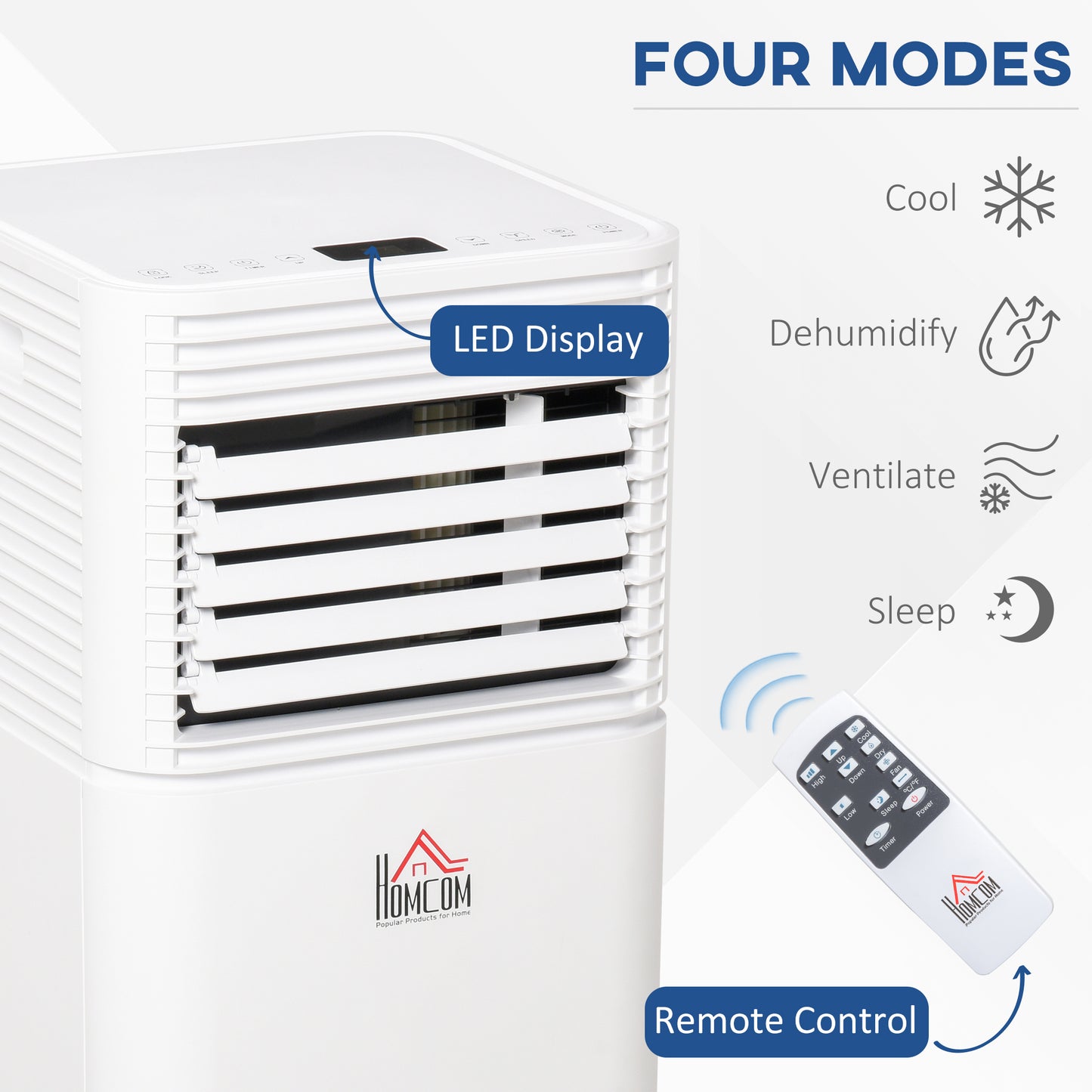 10000 BTU Portable Air Conditioner with Fan & Dehumidifier Mode, Quiet AC Unit with Remote Control, 24-Hour Timer, White