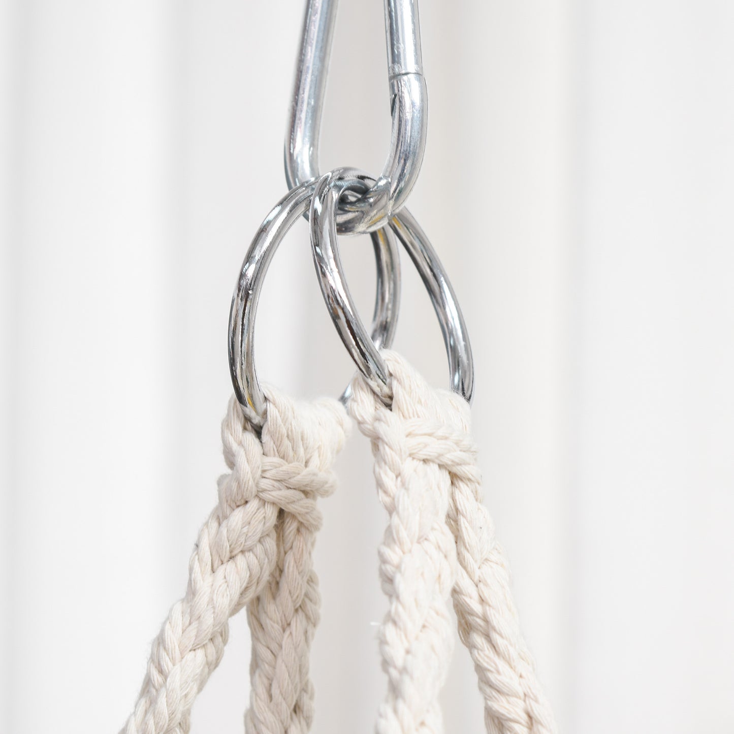 Cotton Rope Hanging Hammock Chair Swing with Cushion Metal Frame for Patio Garden Cream White Kids Crystal