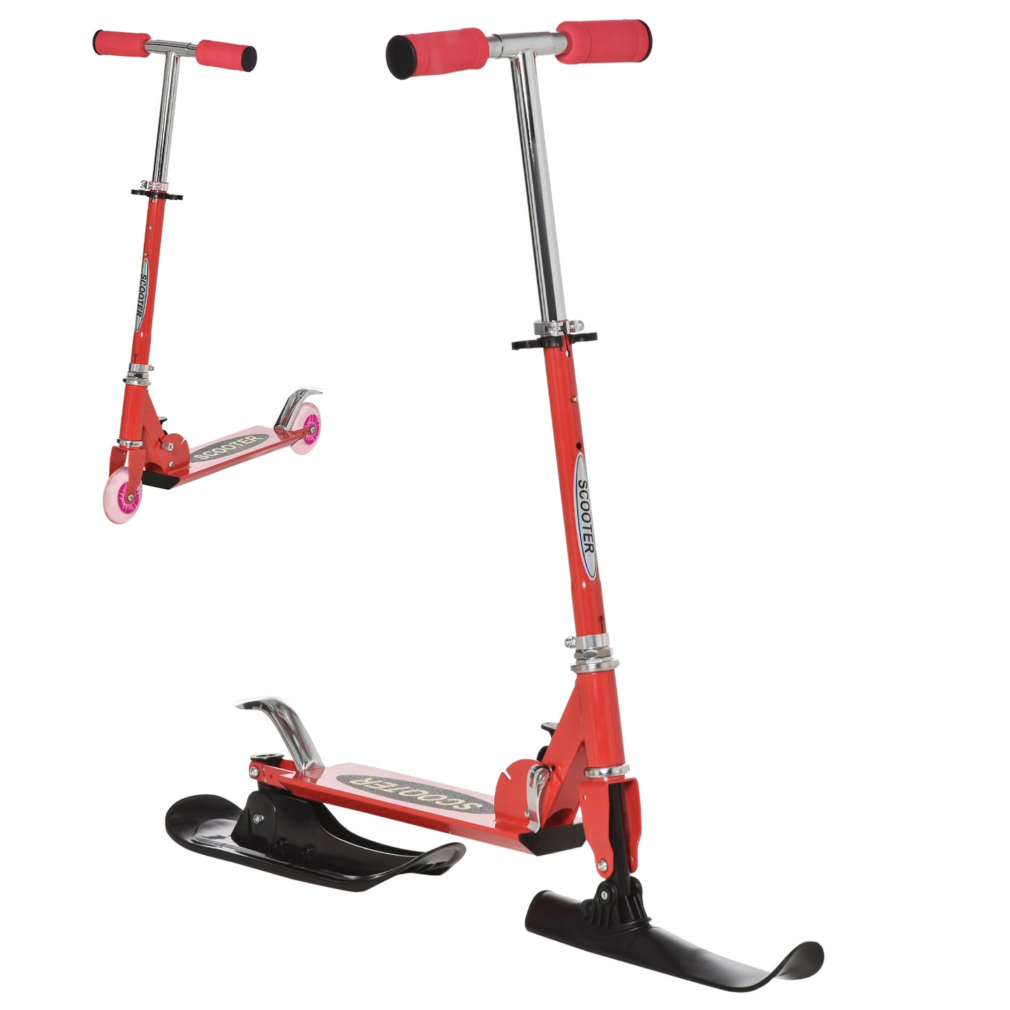 2-in-1 Red Scooter for All Seasons - Convertible Street & Snow Scooter with Wheels & Blades Kids Crystal