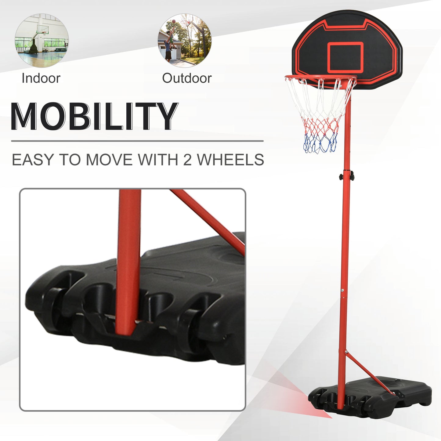 Basketball Stand 6 Level Adjustable Basketball Hoop Backboard w/ Wheels For Kids Adults Kids Crystal