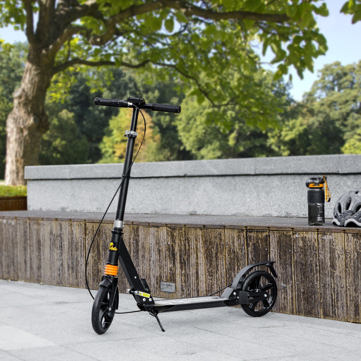 Foldable Kids Scooter with 4 Adjustable Height, Double Brake, Shock Absorption for Ages 6-12, Black Kids Crystal