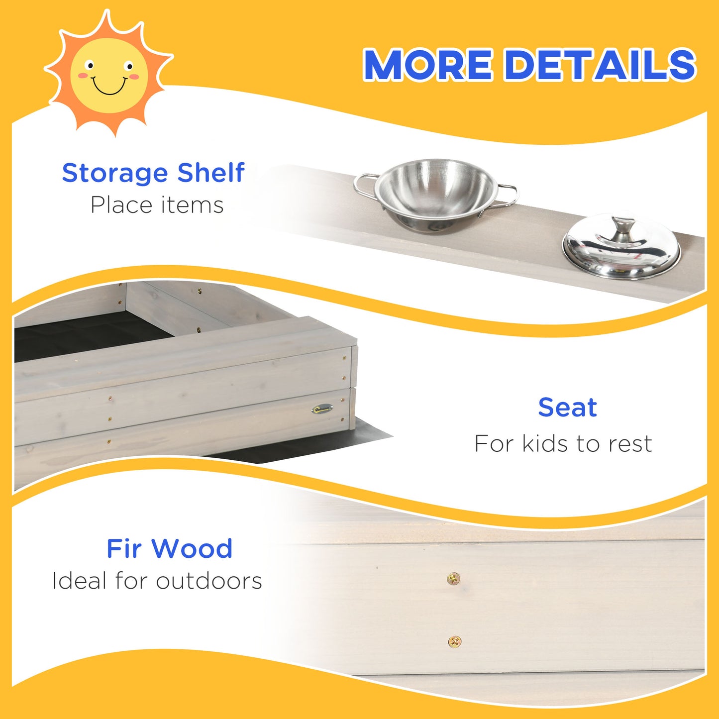 Kids Sandbox with Canopy Wooden Sandpit Adjustable Cover Kitchen Toys Seats Storage for Ages 3-7 45x43 inch Kids Crystal