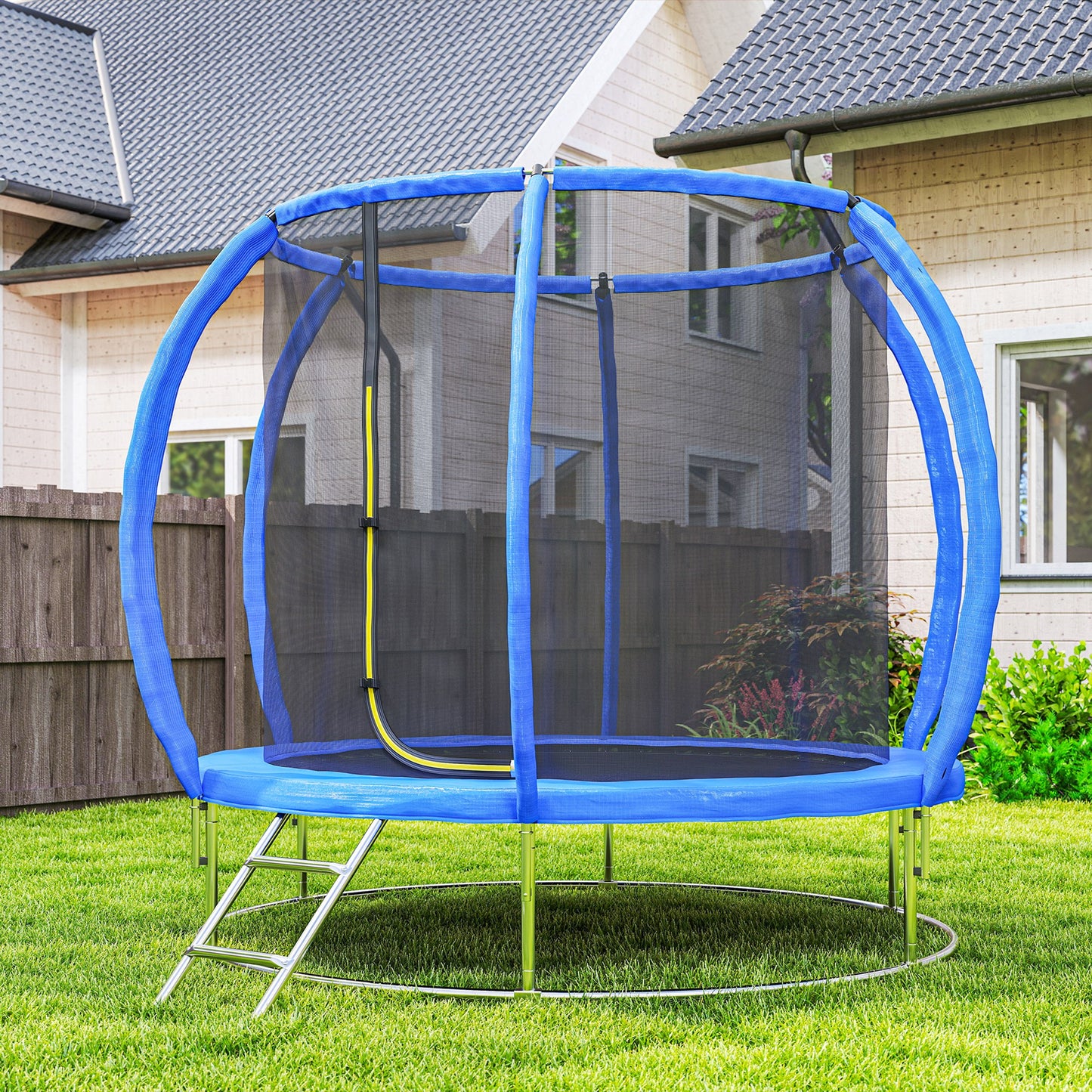 8ft Kids Trampoline Outdoor, ASTM Certified, with Circular Base, Enclosure Net, Ladder and Curved Poles Kids Crystal