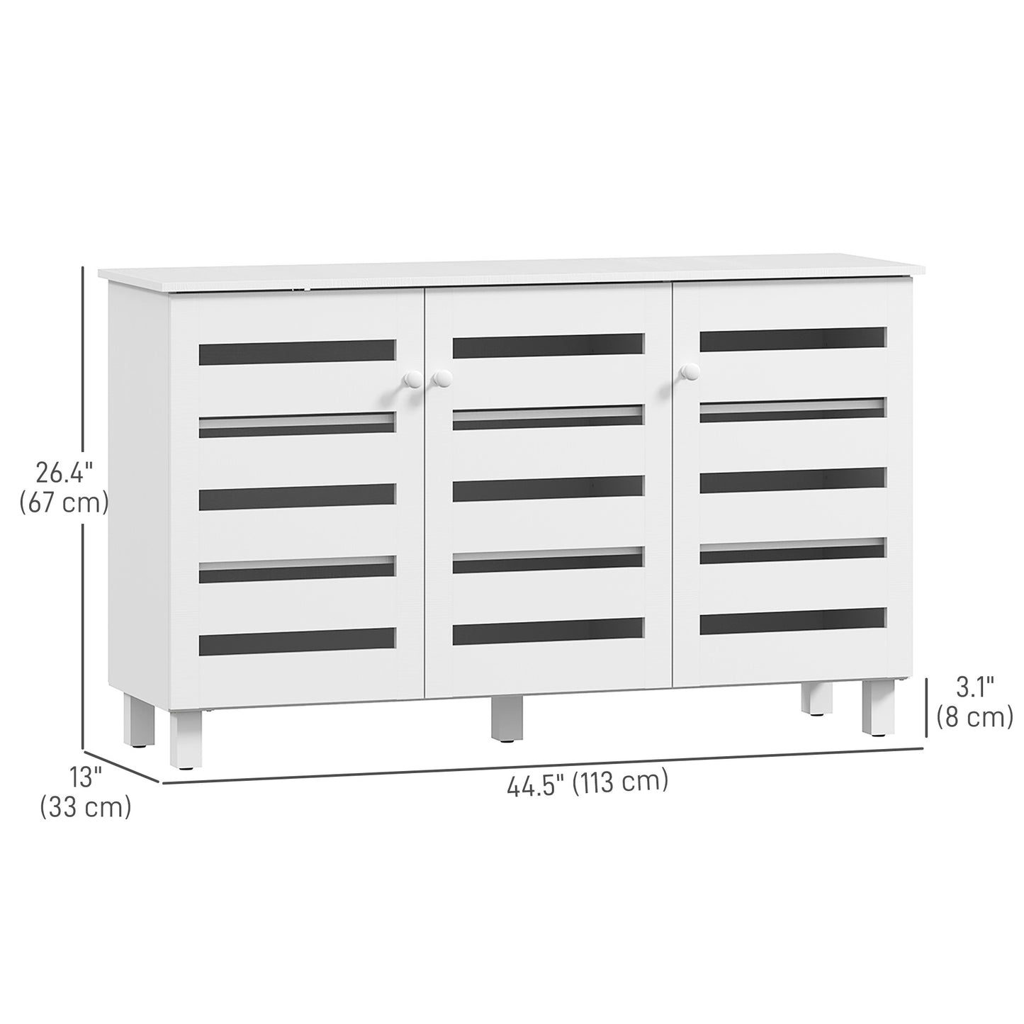 Shoe Cabinet with 3 Slatted Doors, 3-tier Shelving Rack Cabinet with Adjustable Shelves for 15 Pairs of Shoes, White Kids Crystal