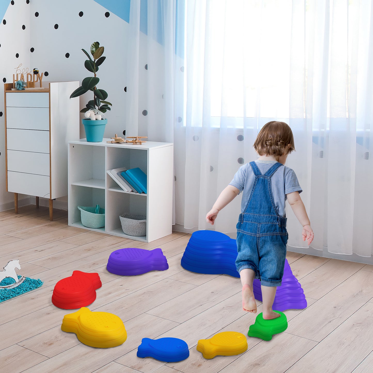 Sensory Stepping Stones: 8pc Balance River Stones for Kids Obstacle Course, Indoor/Outdoor Play Equipment for Ages 3-8 Kids Crystal