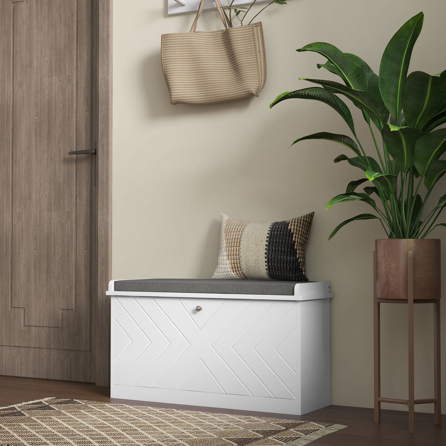 Entryway Shoe Bench with Storage Flip Drawer Adjustable Shelf for 8 Pairs Cushioned Hallway Bench White Kids Crystal