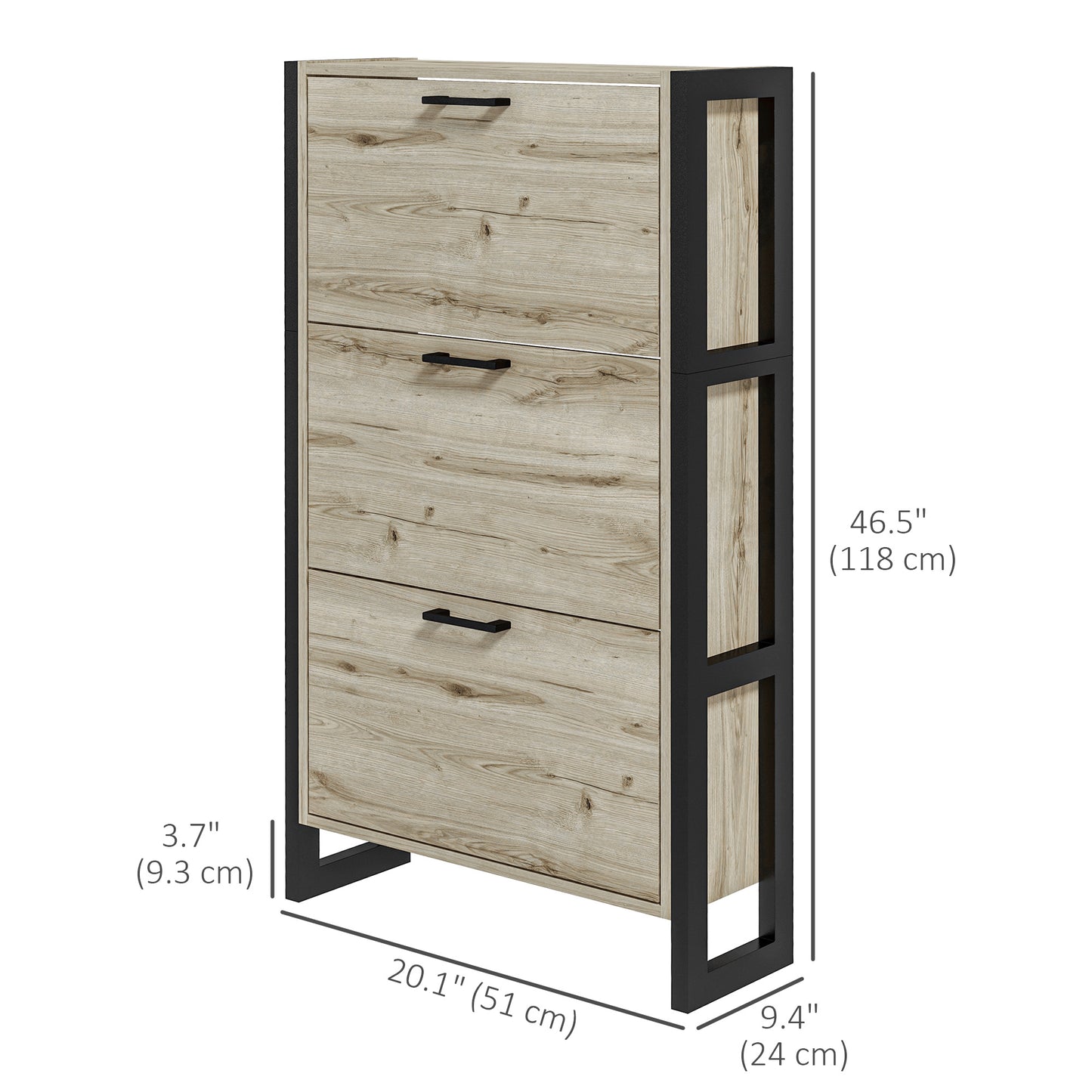 Shoe Cabinet with 3 Flip Drawer, Narrow Slim Shoe Storage Cabinet for 15 Pairs, Walnut Kids Crystal