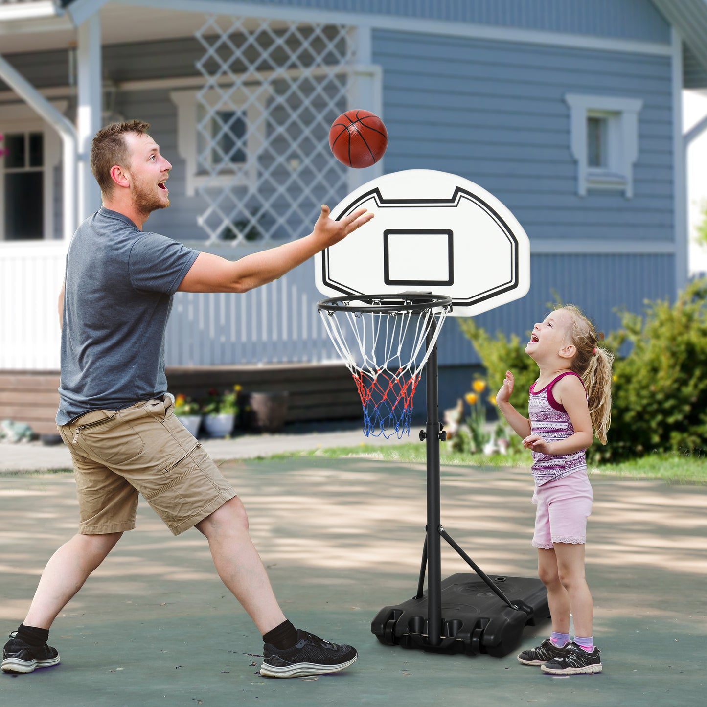 51"-64" Height Adjustable Basketball Hoop System Portable Poolside with Wheels Kids Crystal