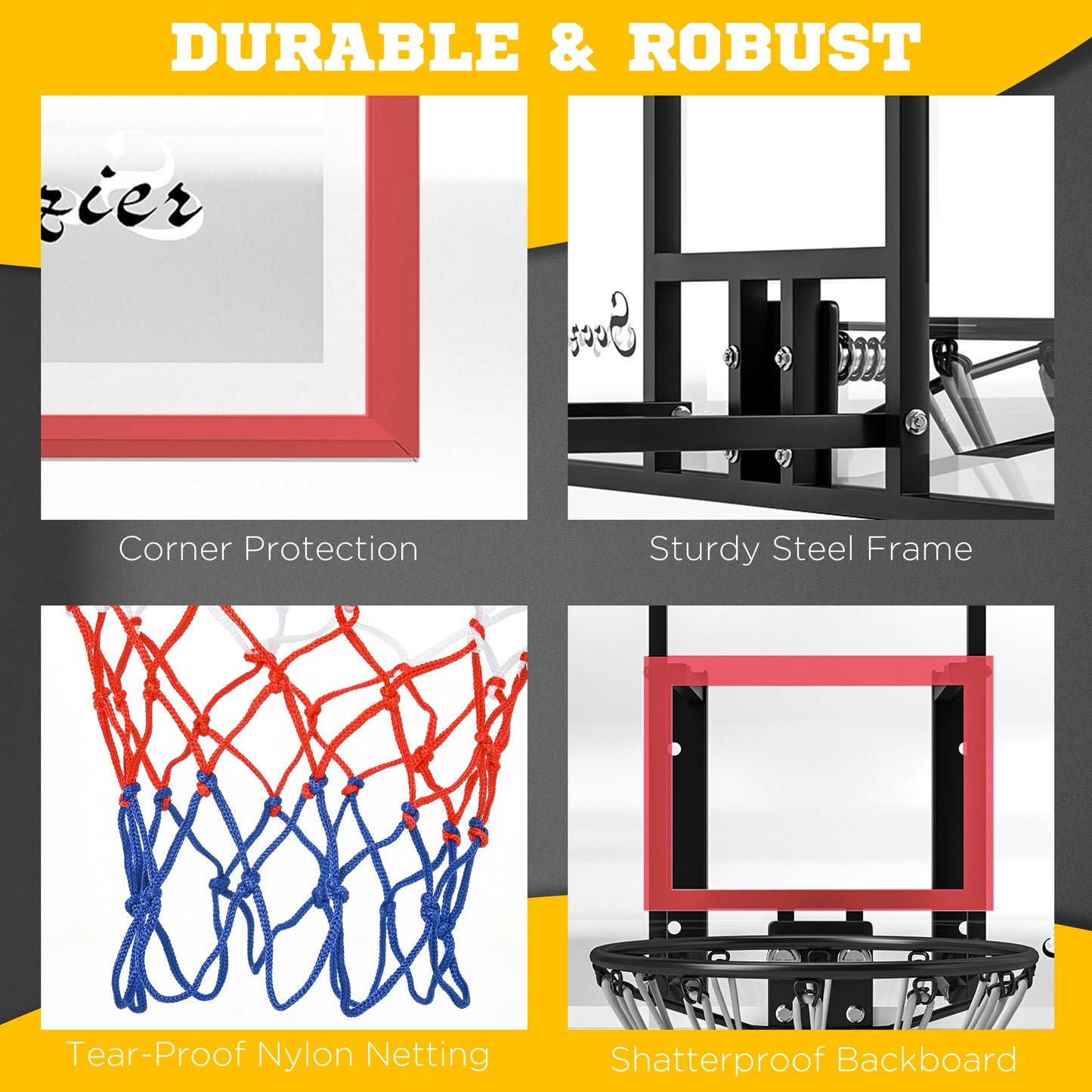 Wall Mounted Basketball Hoop with 43'' x 30'' Shatter Proof Backboard, for Indoor and Outdoor, White Kids Crystal