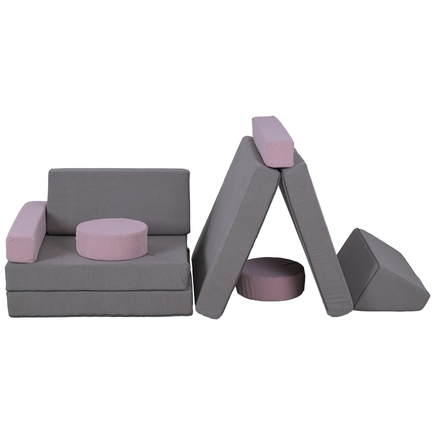 12-Piece Modular Kids Play Couch Building Fort for Playroom Bedroom, Convertible Kids Sofa, Grey Kids Crystal