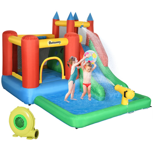 6-in-1 Inflatable Bouncy Castle with Pool, Water Slide, Trampoline for Kids 3-10 Years - Includes Inflator Kids Crystal