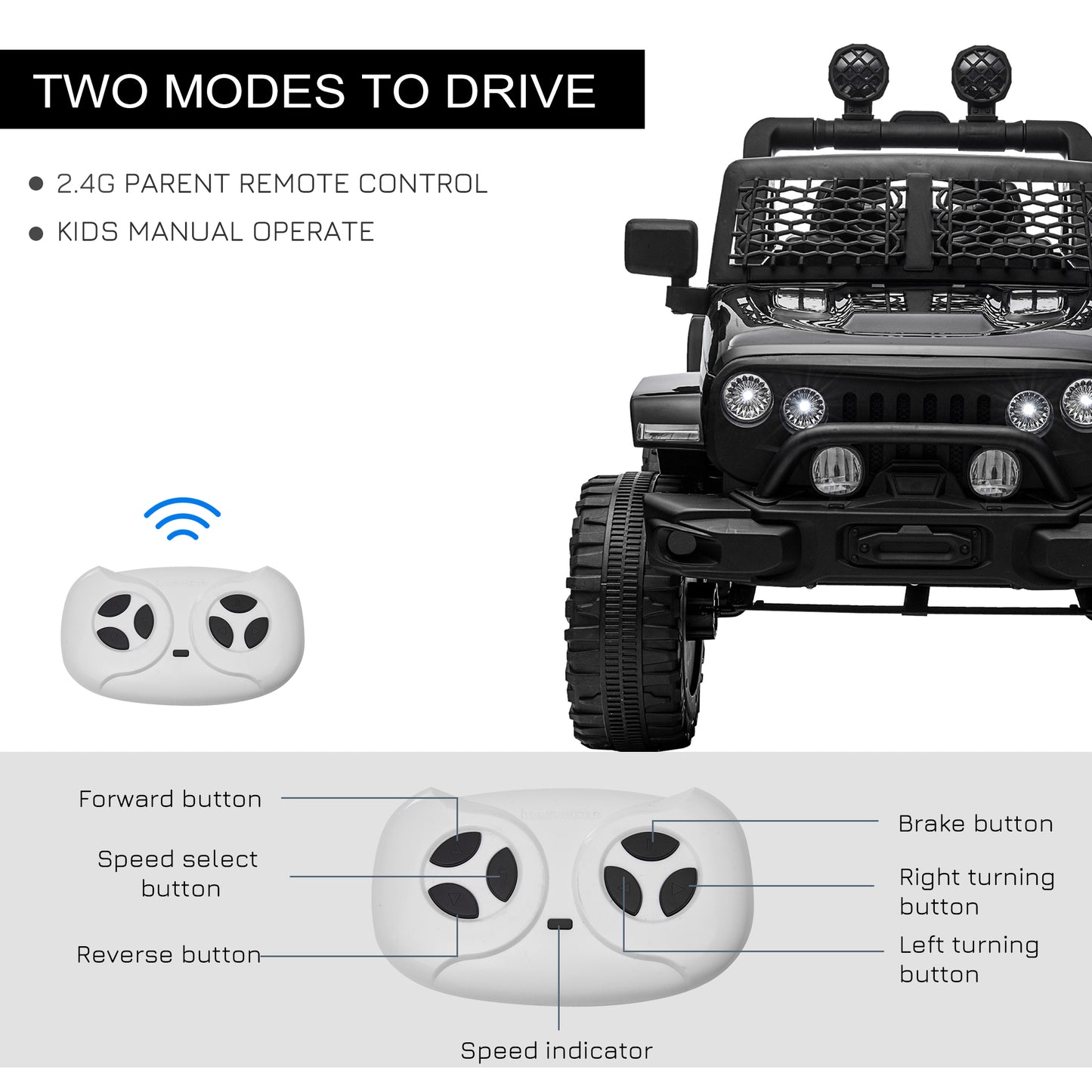 12V Battery Powered Kids Ride On Car Off Road Truck Toy w/ Parent Remote, Black Kids Crystal
