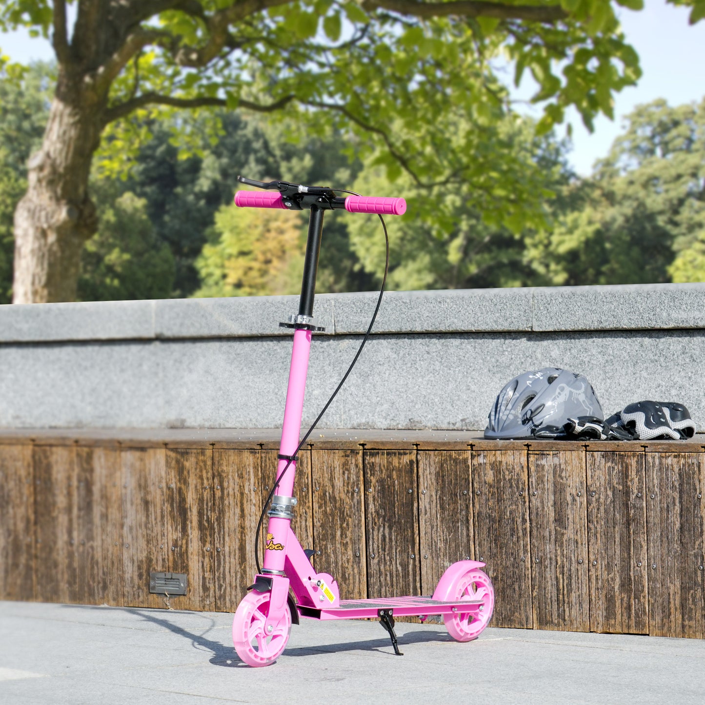 Scooter for Kids Ages 3-8 with Light Up Wheels, Adjustable Handlebar, Rear Brake & Handbrake for Girls and Boys, Pink Kids Crystal