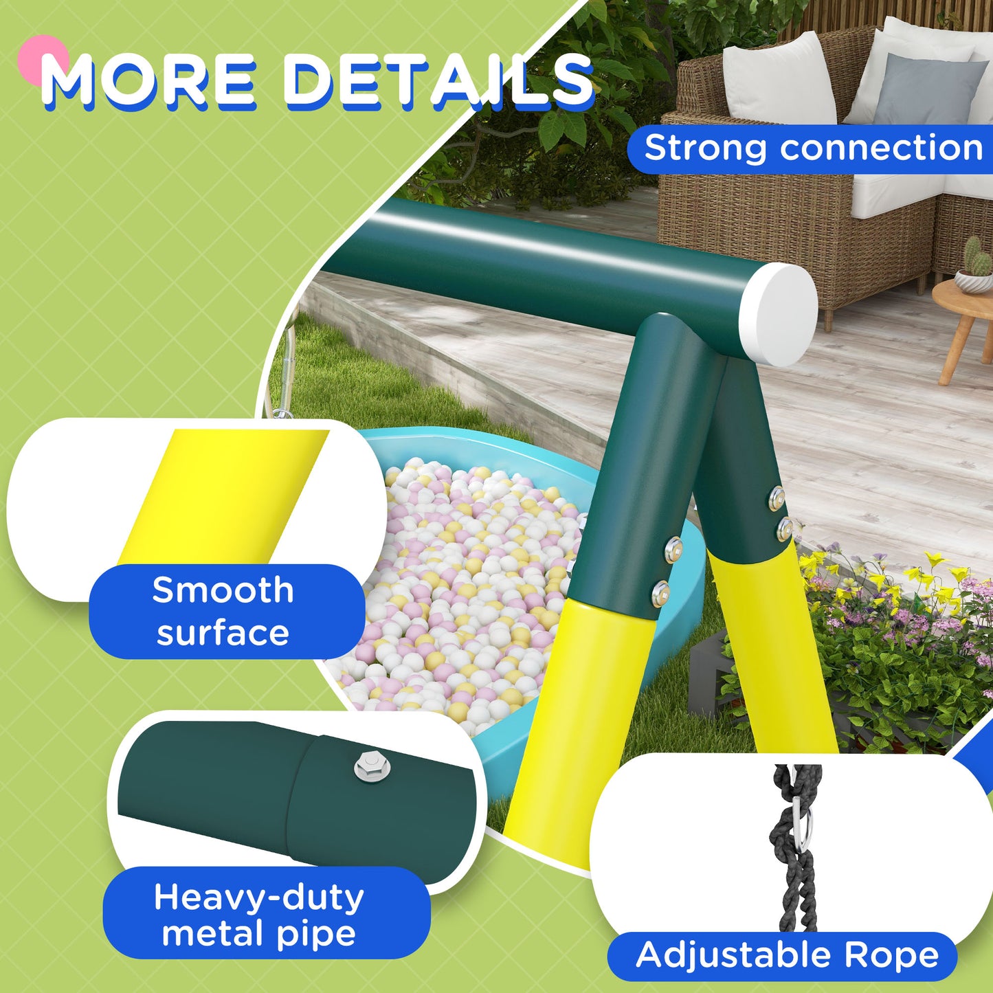 Swing Set 4-in-1 for Kids, Saucer Swing, Seat, Climbing, Basketball Hoop, 3-8 Years, Yellow Kids Crystal
