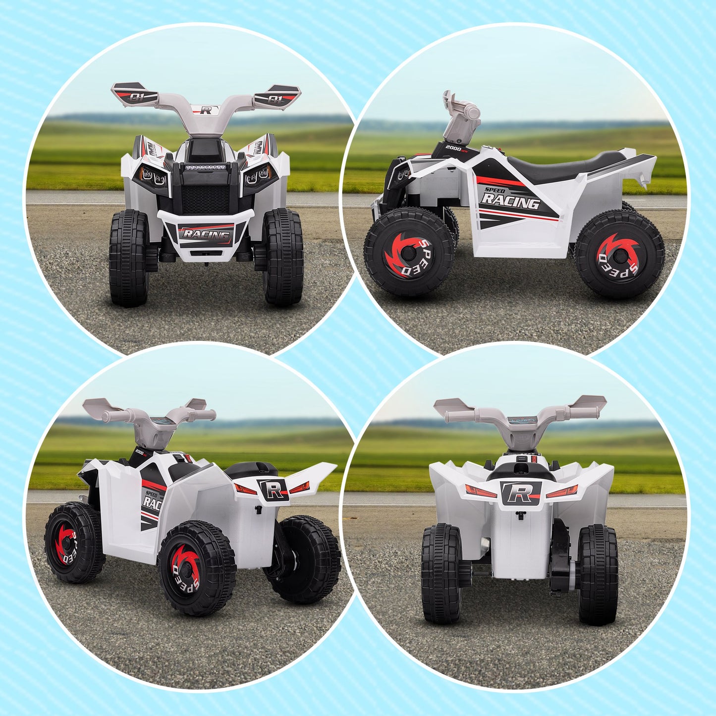 6V Quad Kids Electric Car with Wear-resistant Wheels, for Boys and Girls Aged 18-36 Months, White Kids Crystal