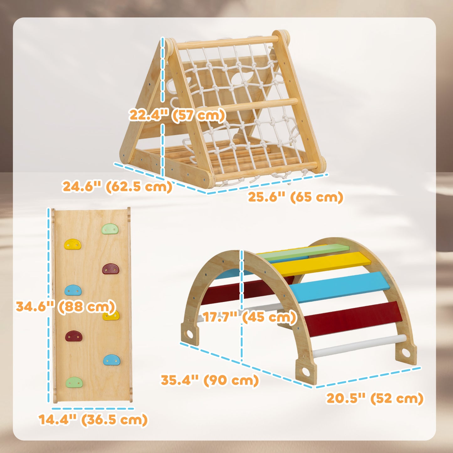 7 in 1 Pikler Triangle Set with Ramp, Arch Ladder, for 18-48 Months, Multicolour Kids Crystal