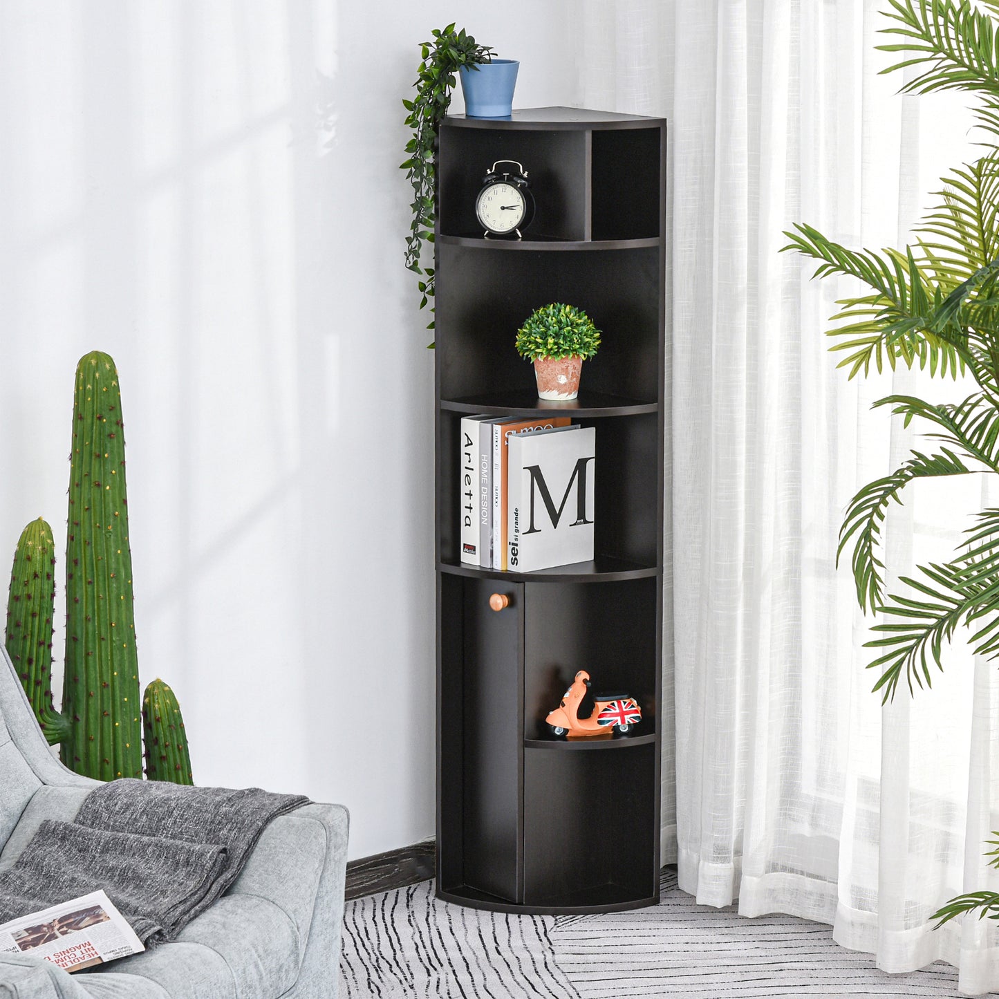 Spacious Storage Solution: 5-Tier Open Shelves Bookcase Cabinet, Floor Standing Home Office Organizer in Black Kids Crystal